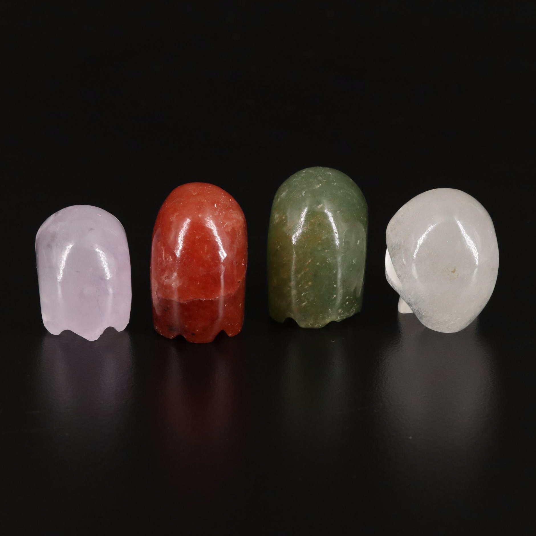 Carved and Polished Amethyst, Aventurine, and Rock Crystal Quartz