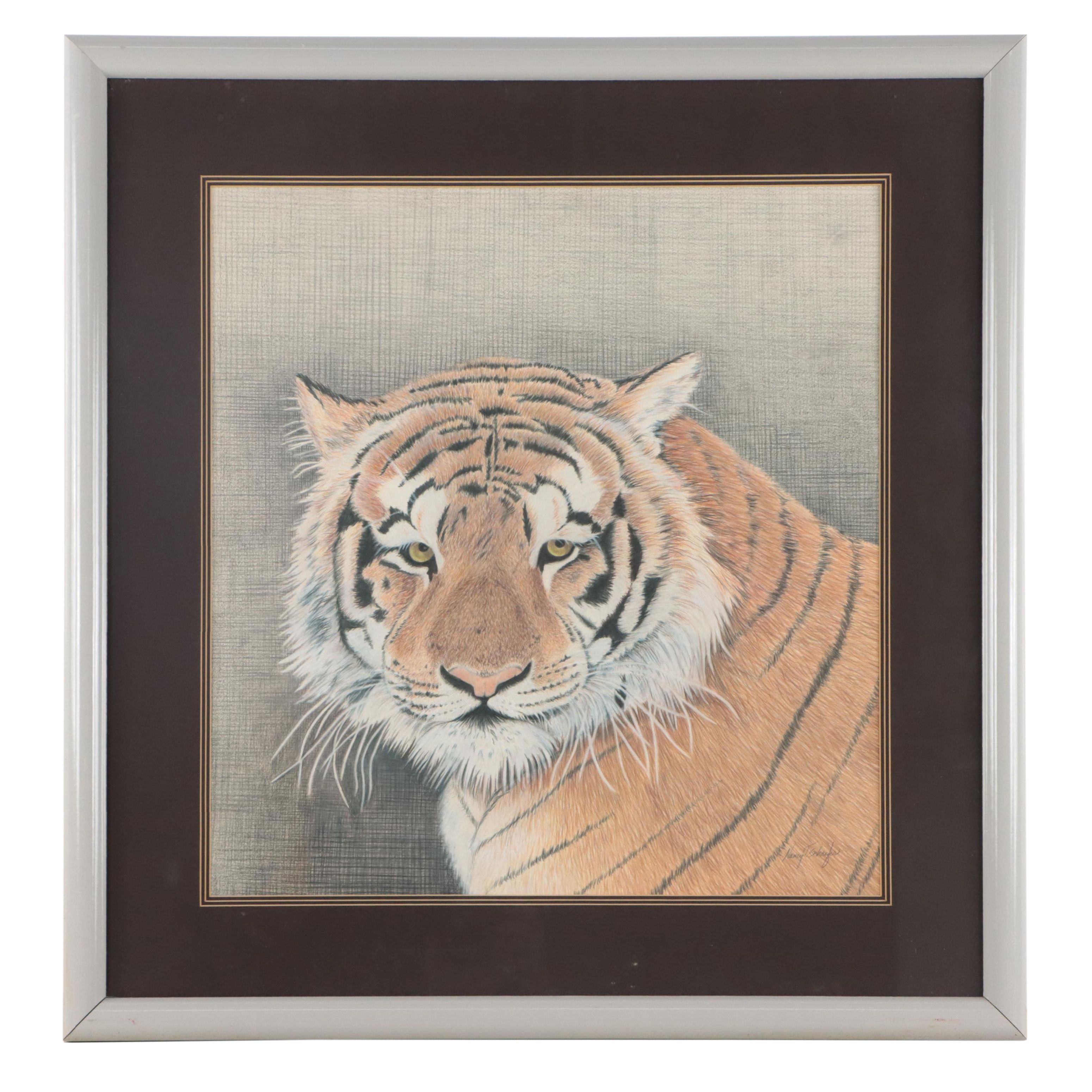 Nancy T. Schaefer Pastel Drawing "Big Puddy," Mid to Late 20th Century