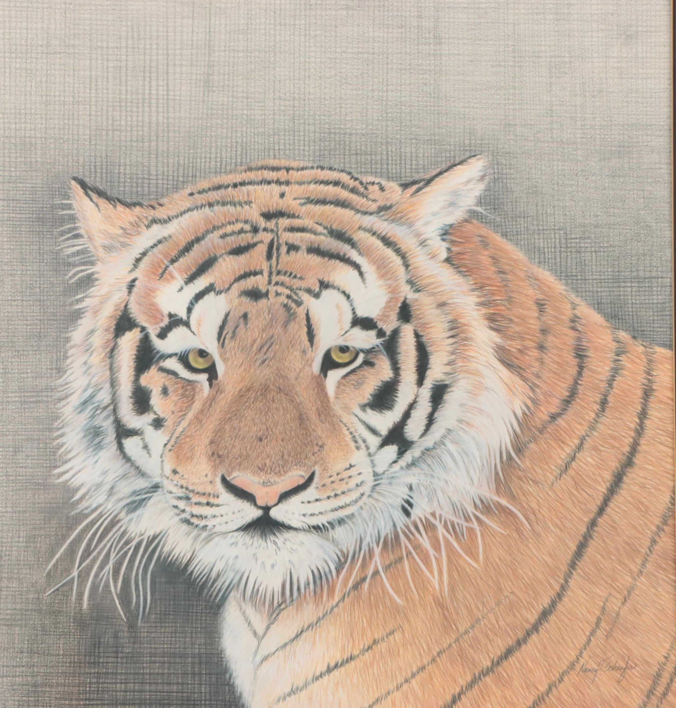 Nancy T. Schaefer Pastel Drawing "Big Puddy," Mid to Late 20th Century