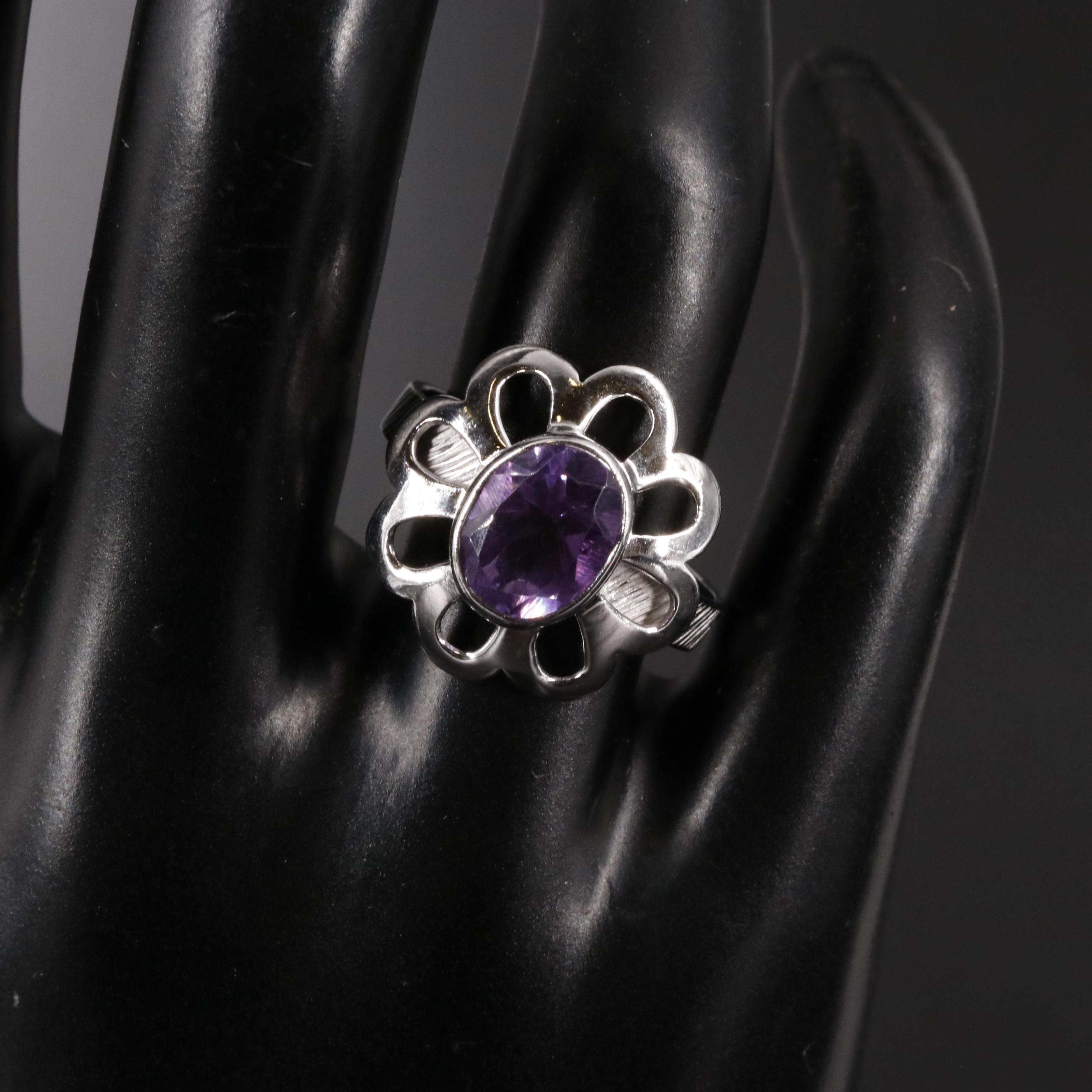 Sterling Amethyst Flower Ring