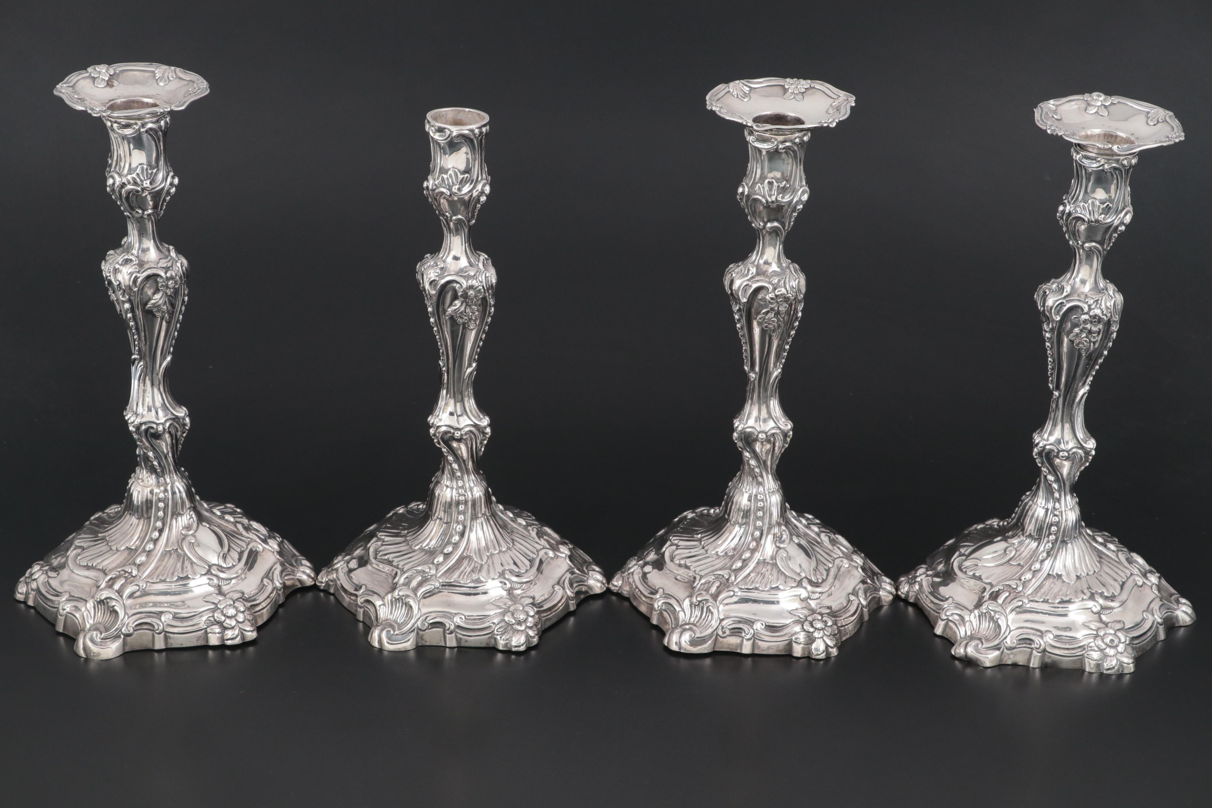 George III Adams Style English Sterling Silver Candlesticks, 1768