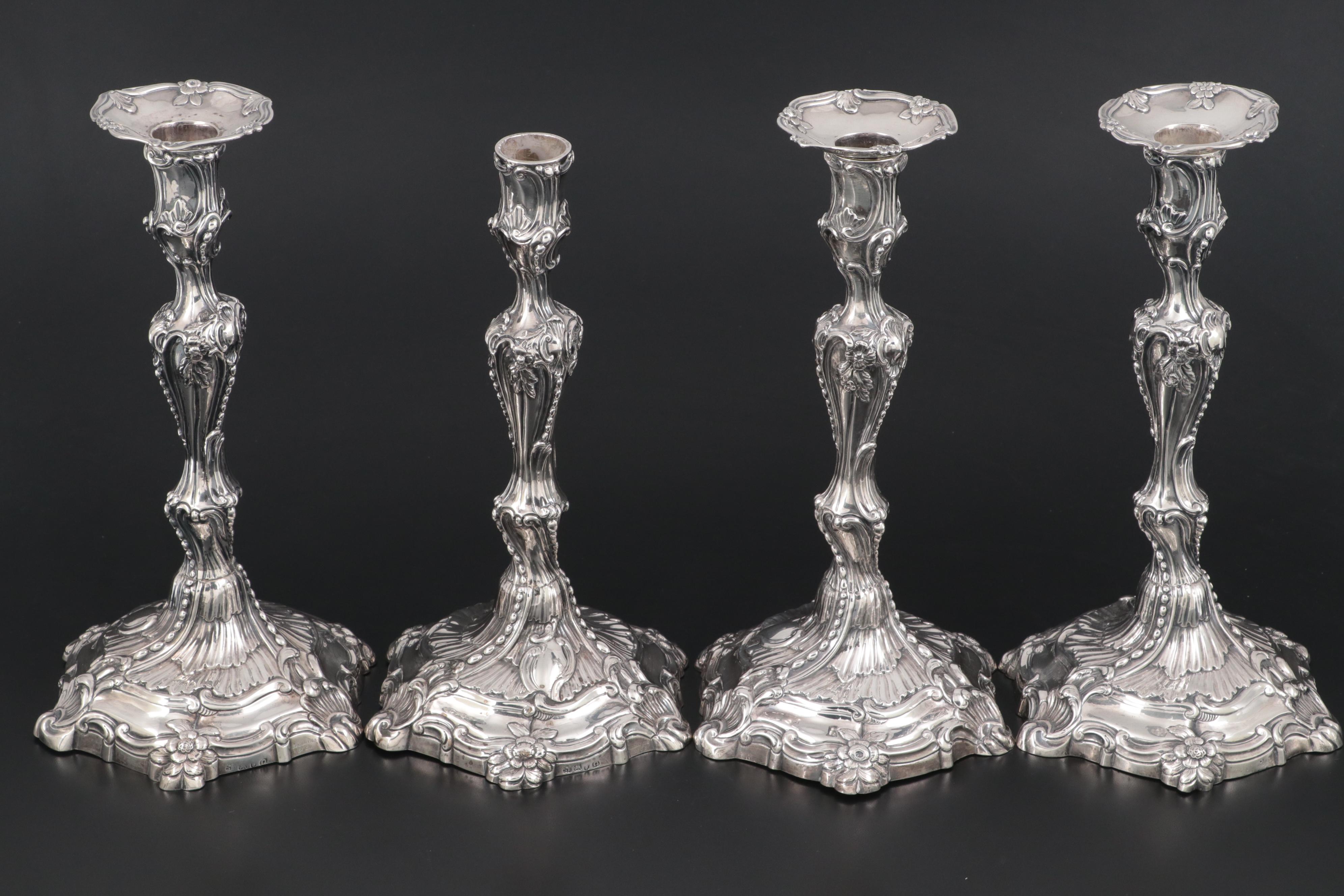 George III Adams Style English Sterling Silver Candlesticks, 1768