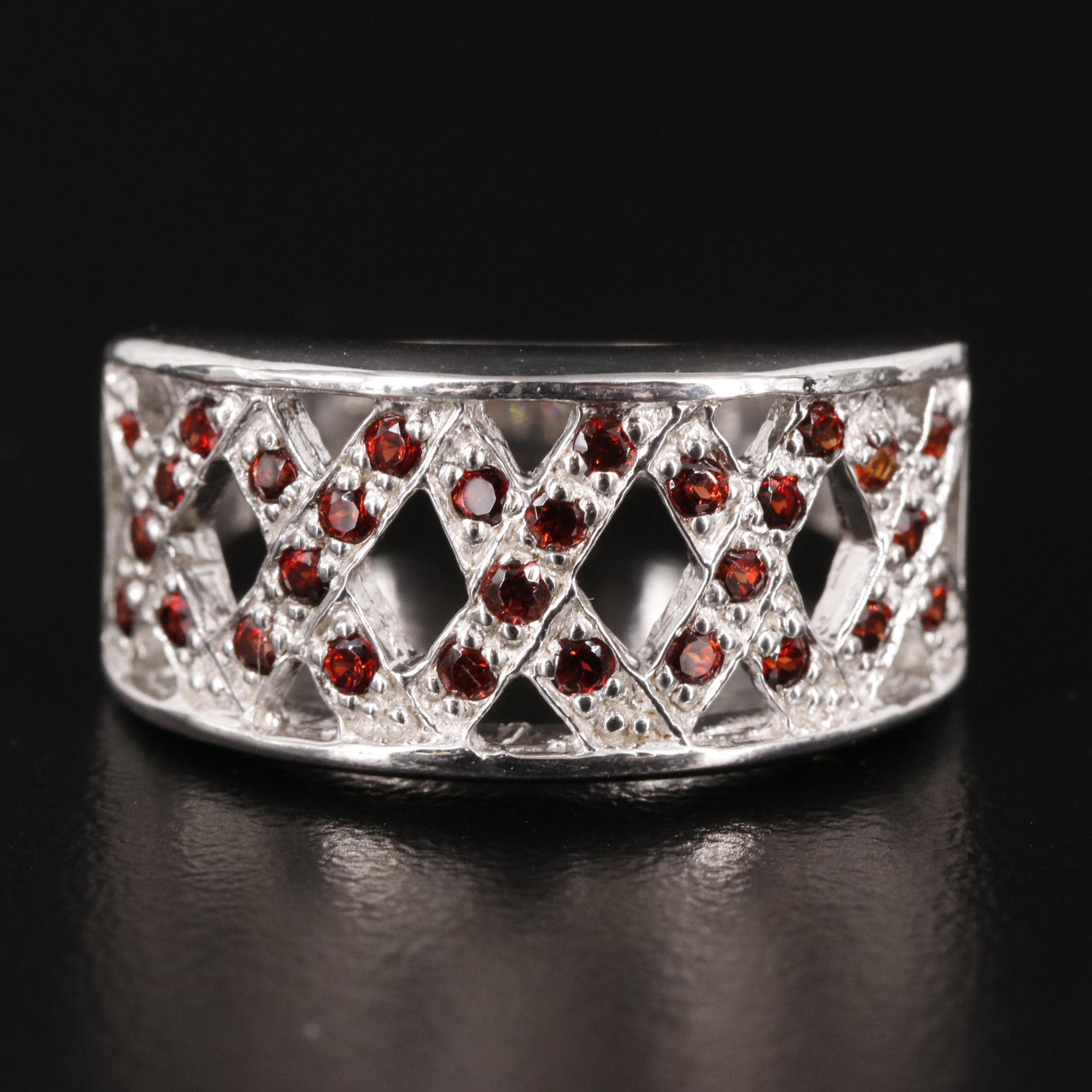 Sterling Garnet X Design Ring