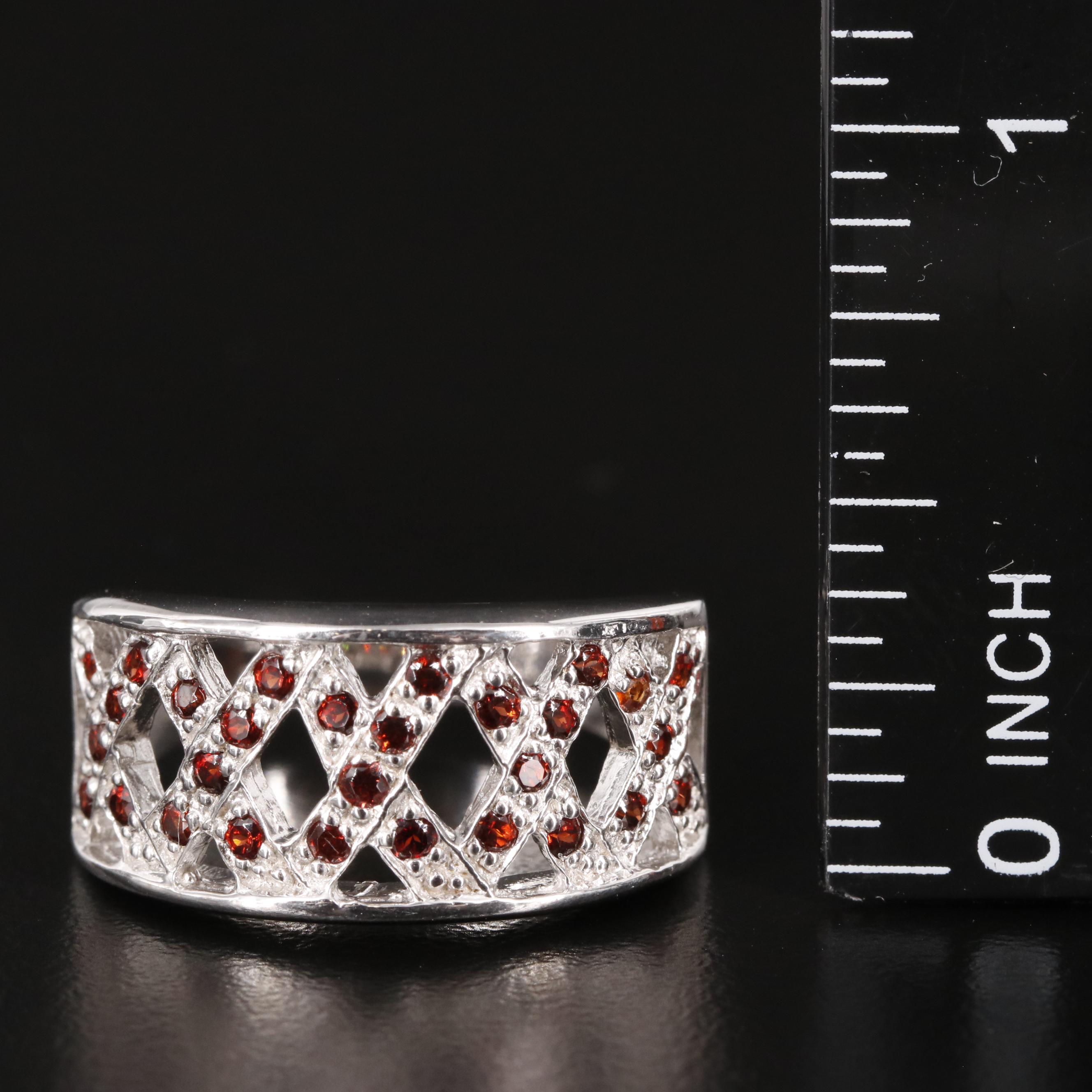 Sterling Garnet X Design Ring