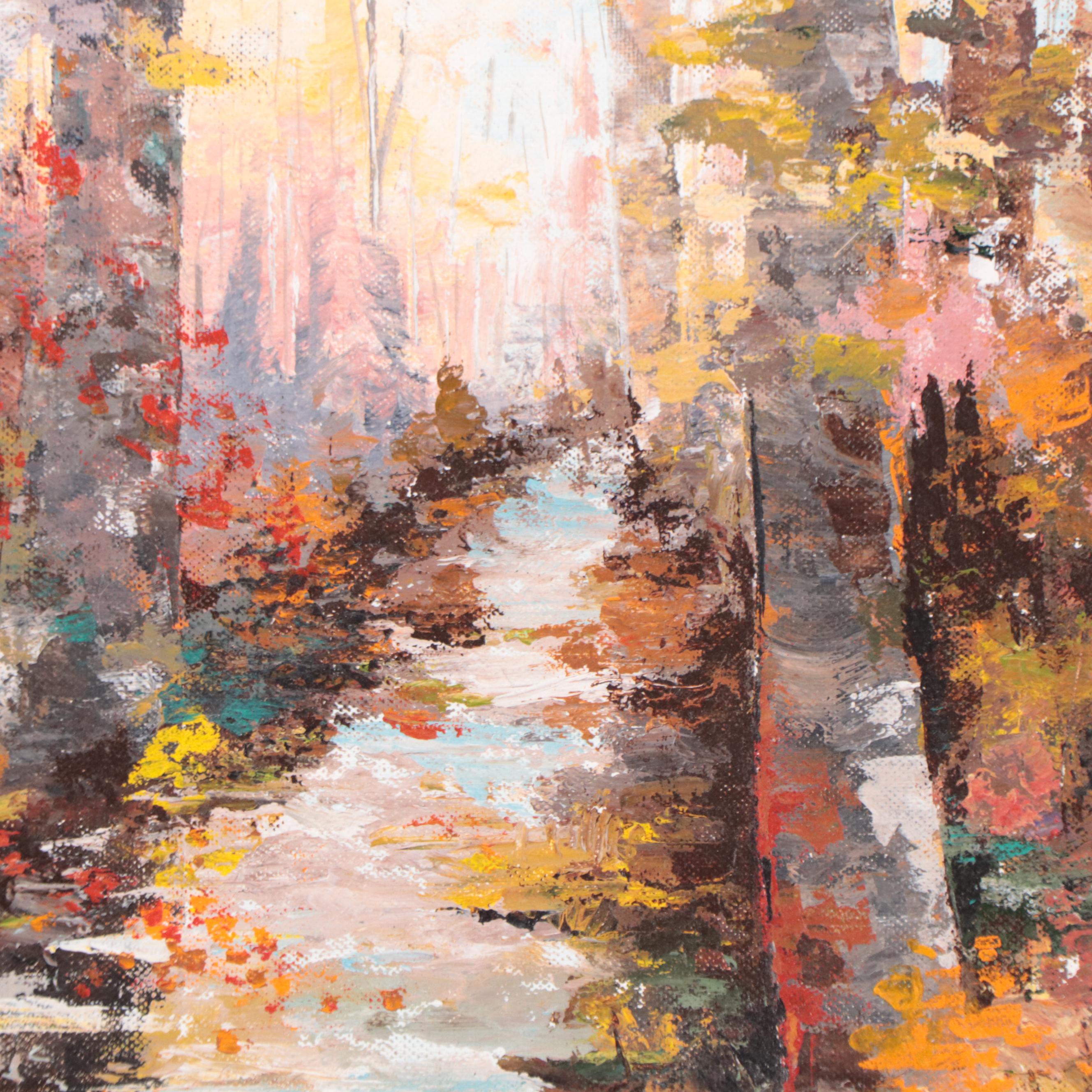 Tsugi McGowan Oil Painting of Forest Landscape, 1992