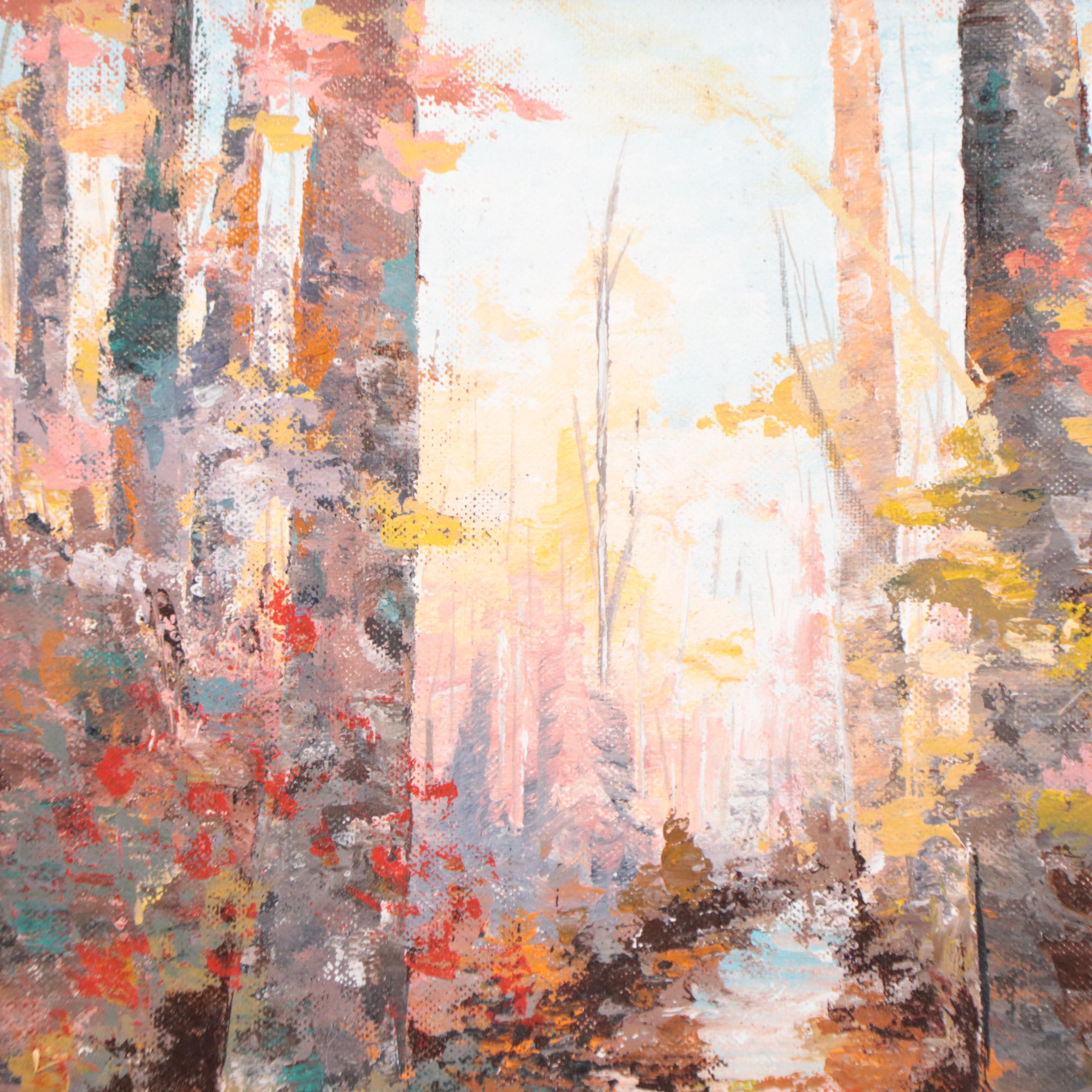 Tsugi McGowan Oil Painting of Forest Landscape, 1992