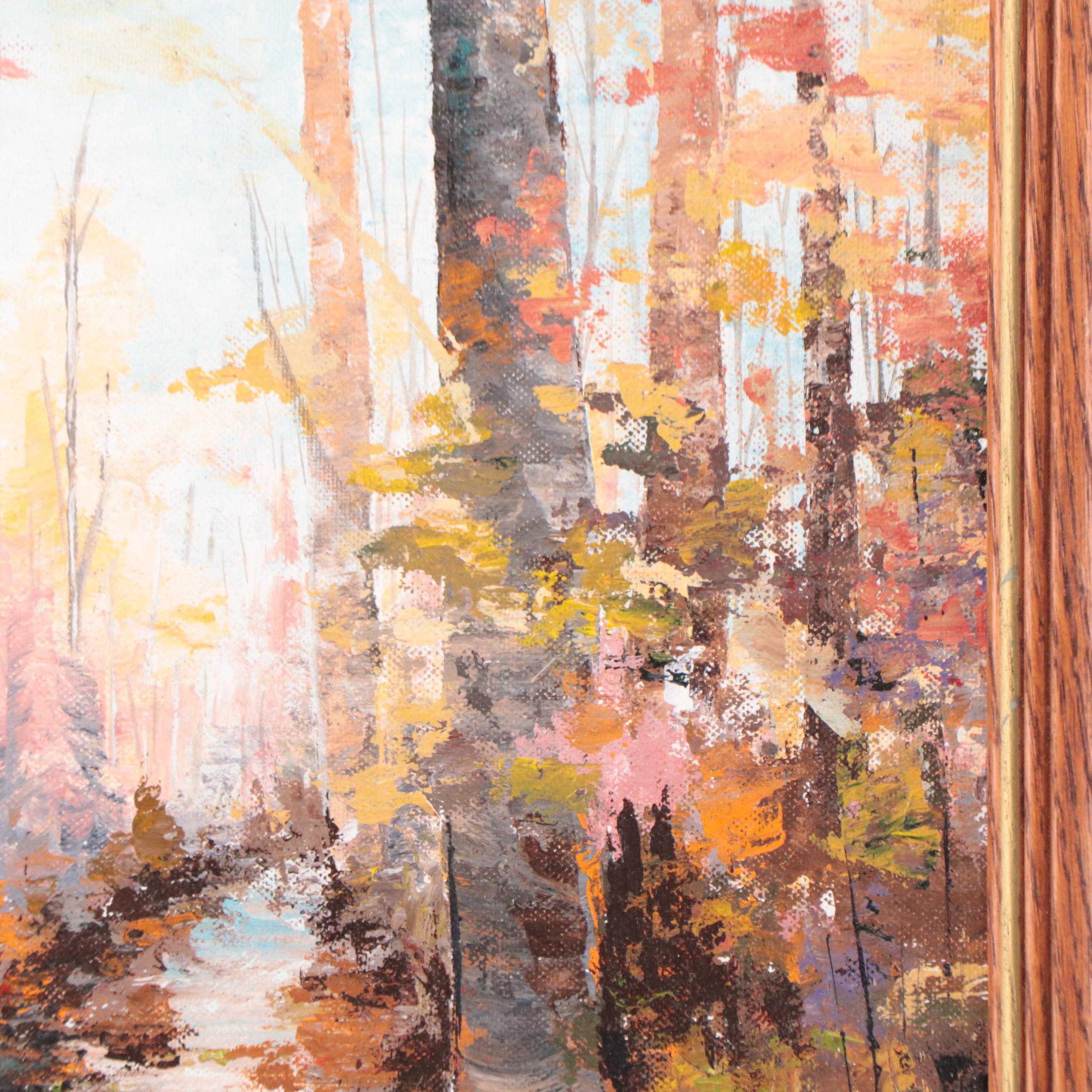 Tsugi McGowan Oil Painting of Forest Landscape, 1992