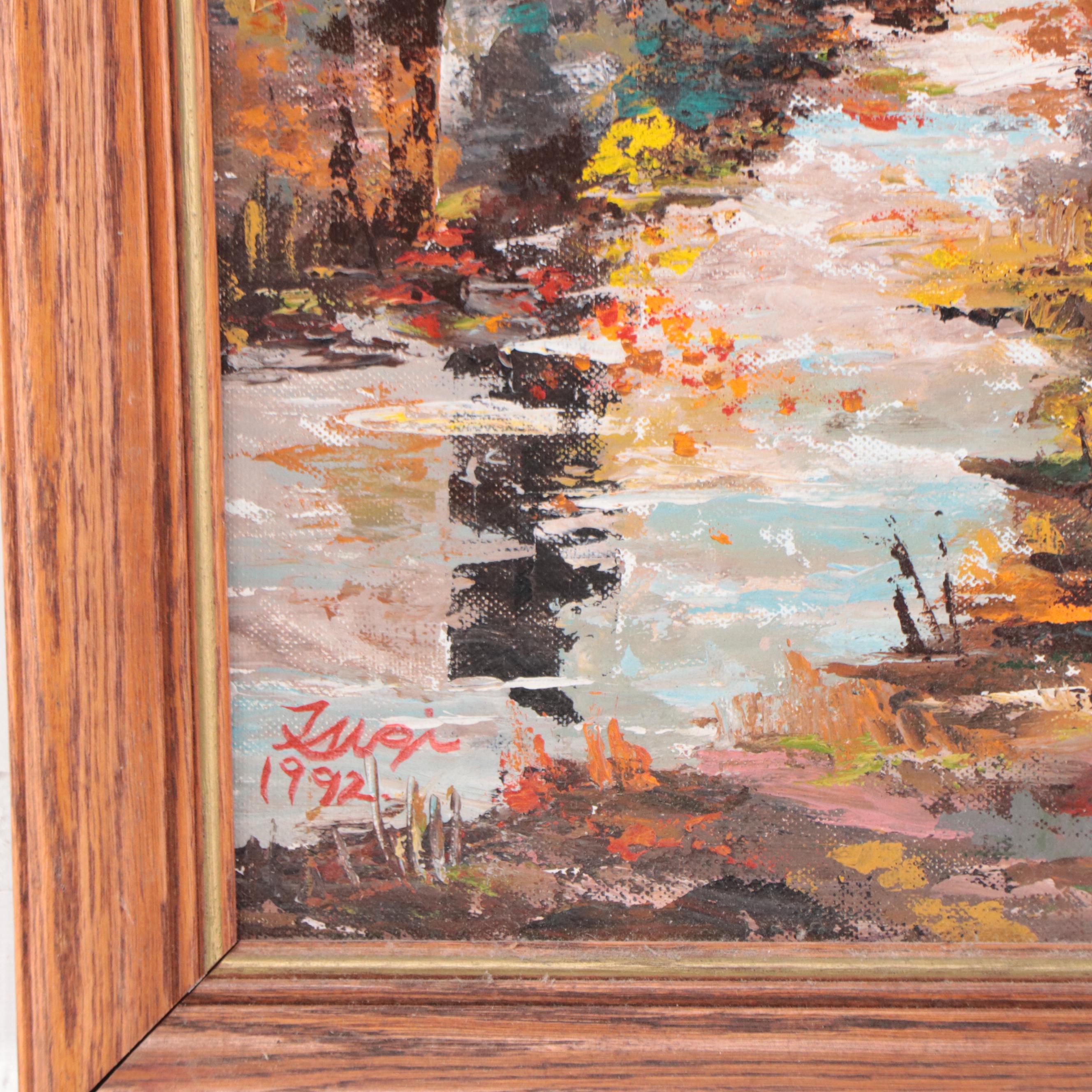 Tsugi McGowan Oil Painting of Forest Landscape, 1992