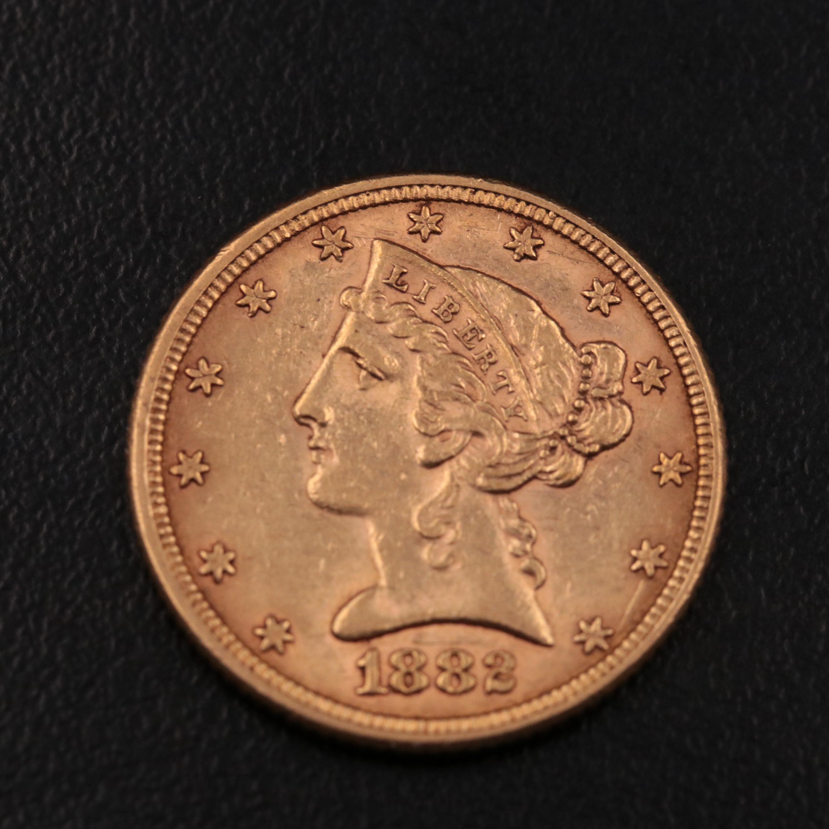 1882 Liberty Head $5 Gold Half Eagle