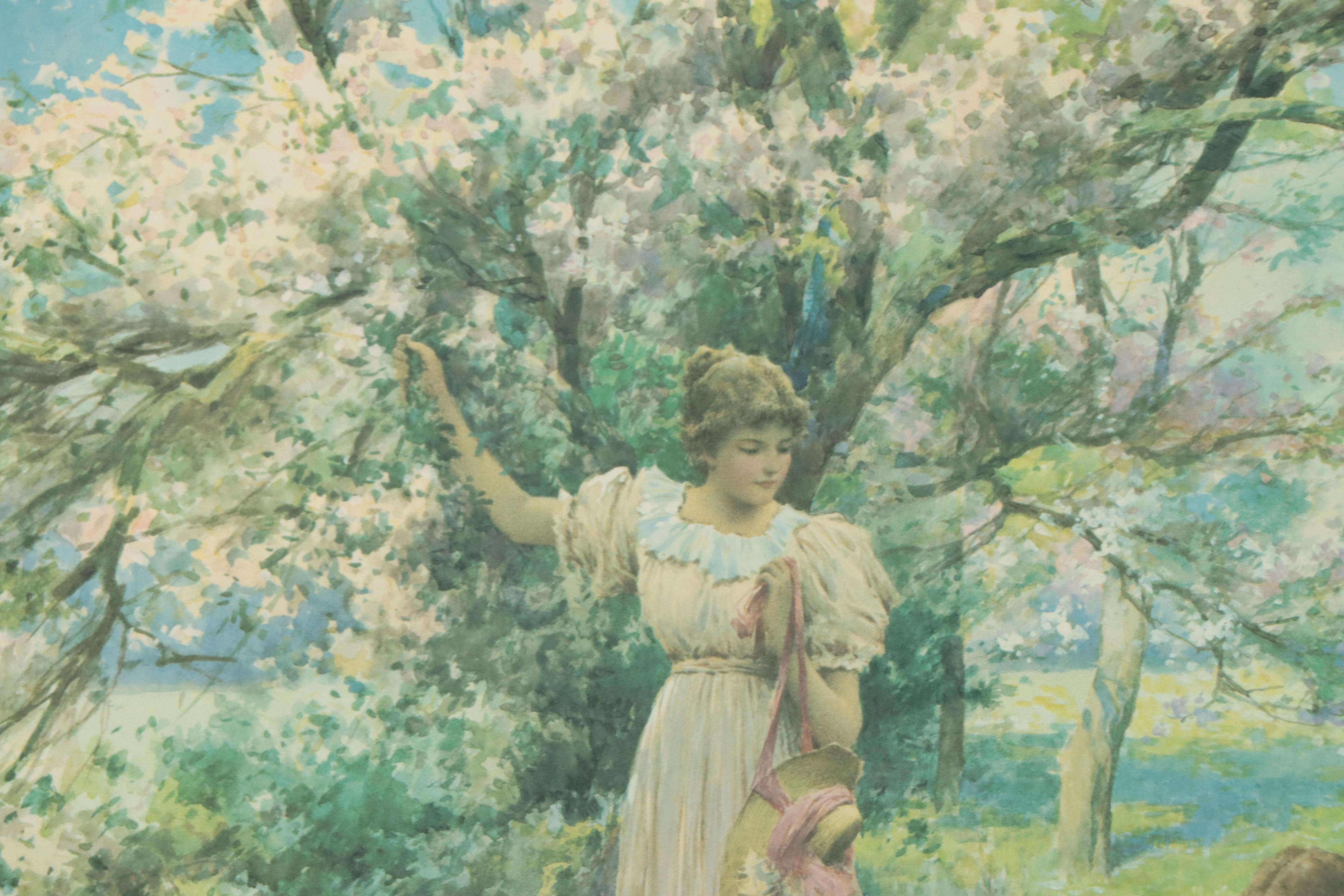 Offset Lithograph After Alfred Augustus Glendening "Spring: Picking Flowers"
