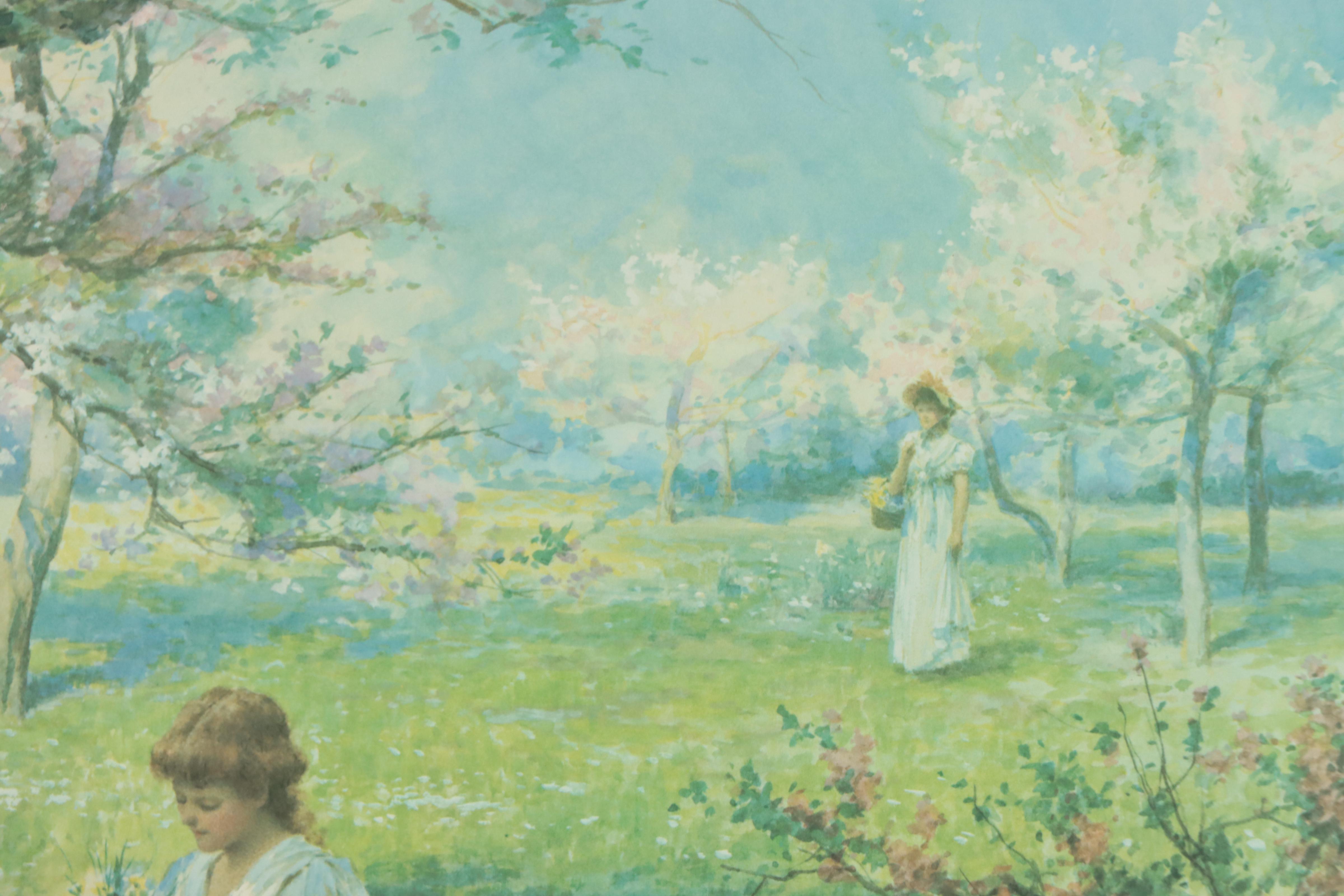 Offset Lithograph After Alfred Augustus Glendening "Spring: Picking Flowers"
