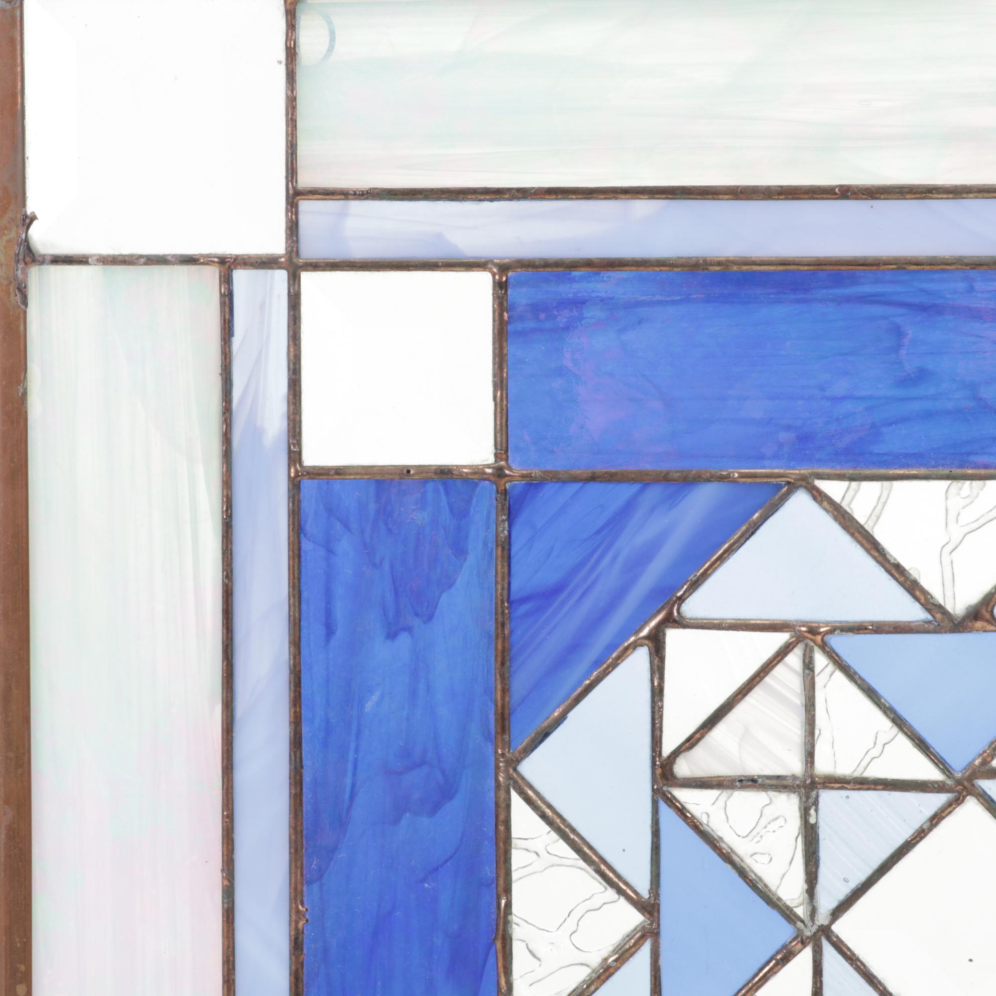 Arts and Crafts Style Geometric Slag and Leaded Glass Window Panel