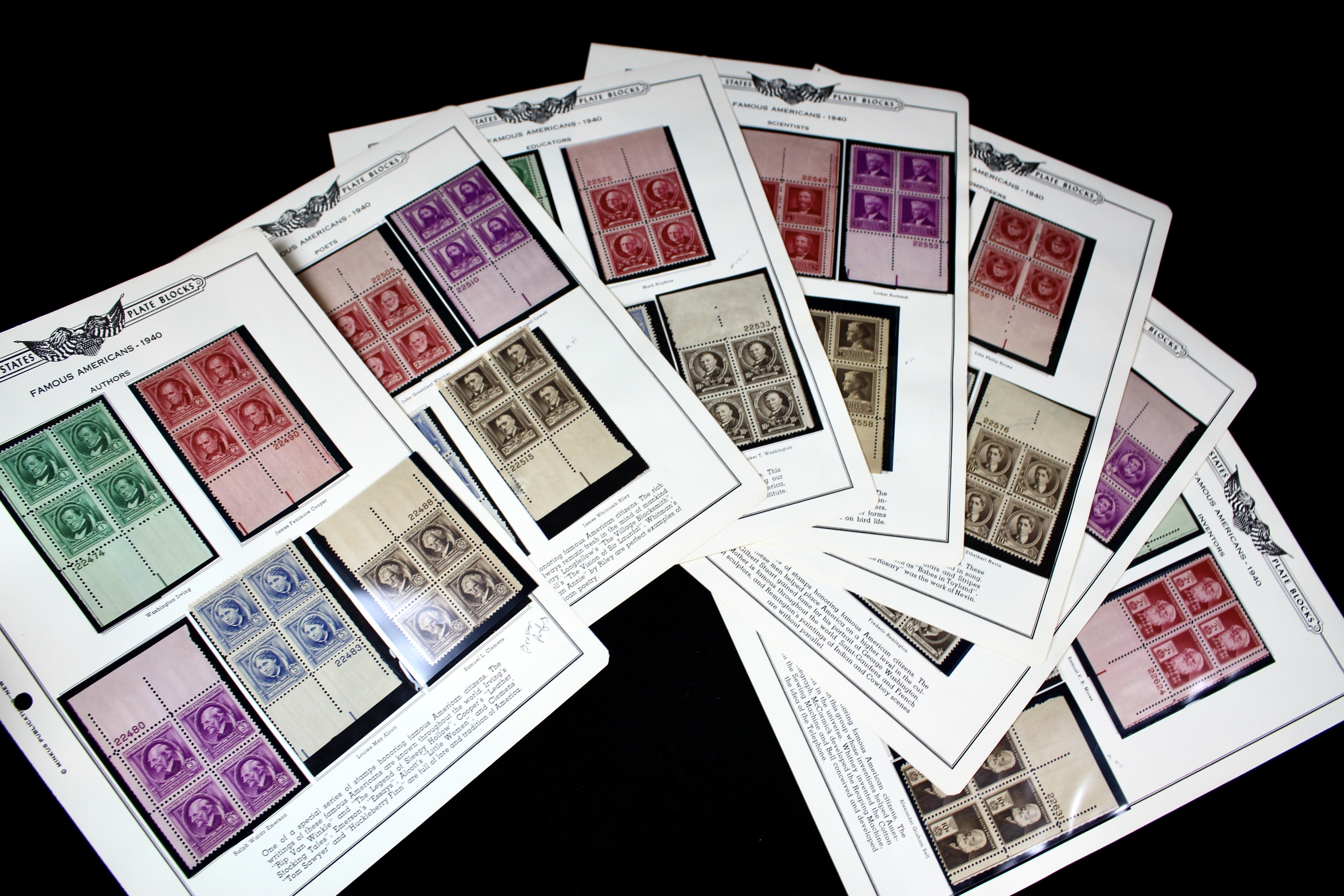 Famous American Plate Block Stamp Set