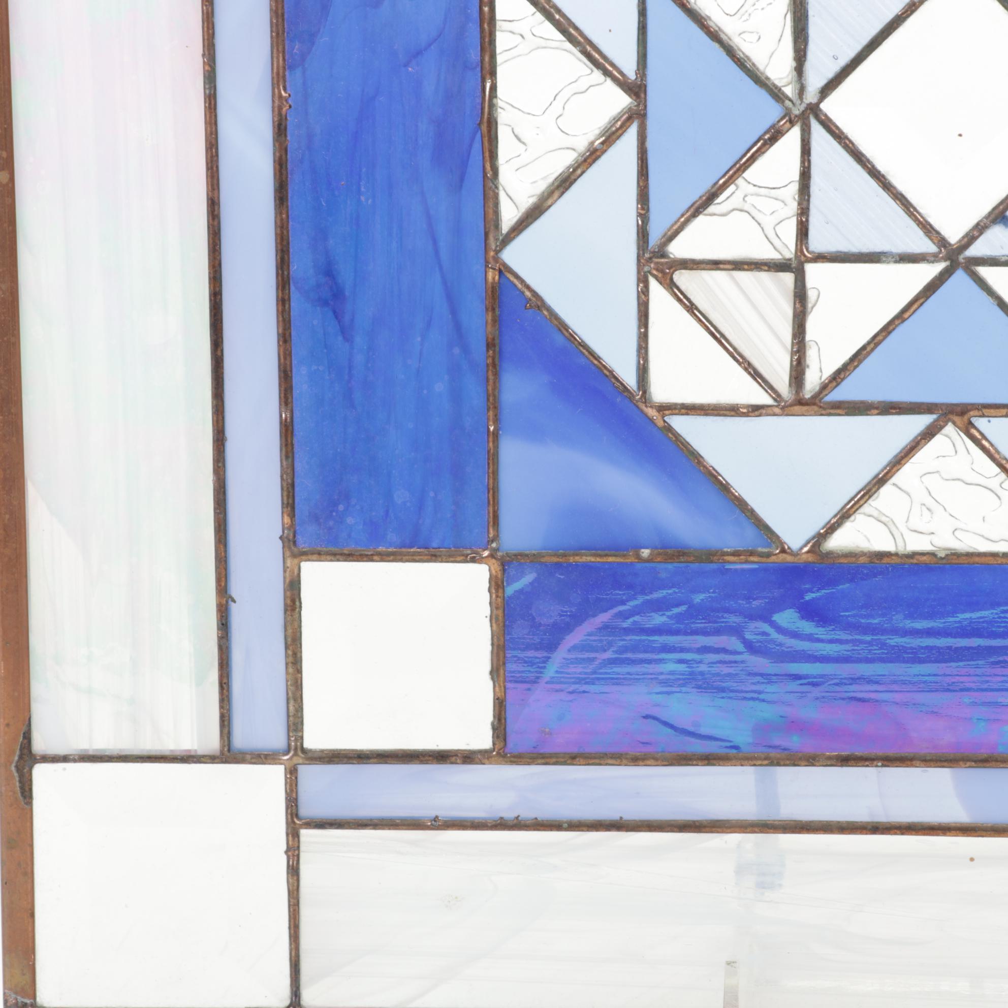 Arts and Crafts Style Geometric Slag and Leaded Glass Window Panel