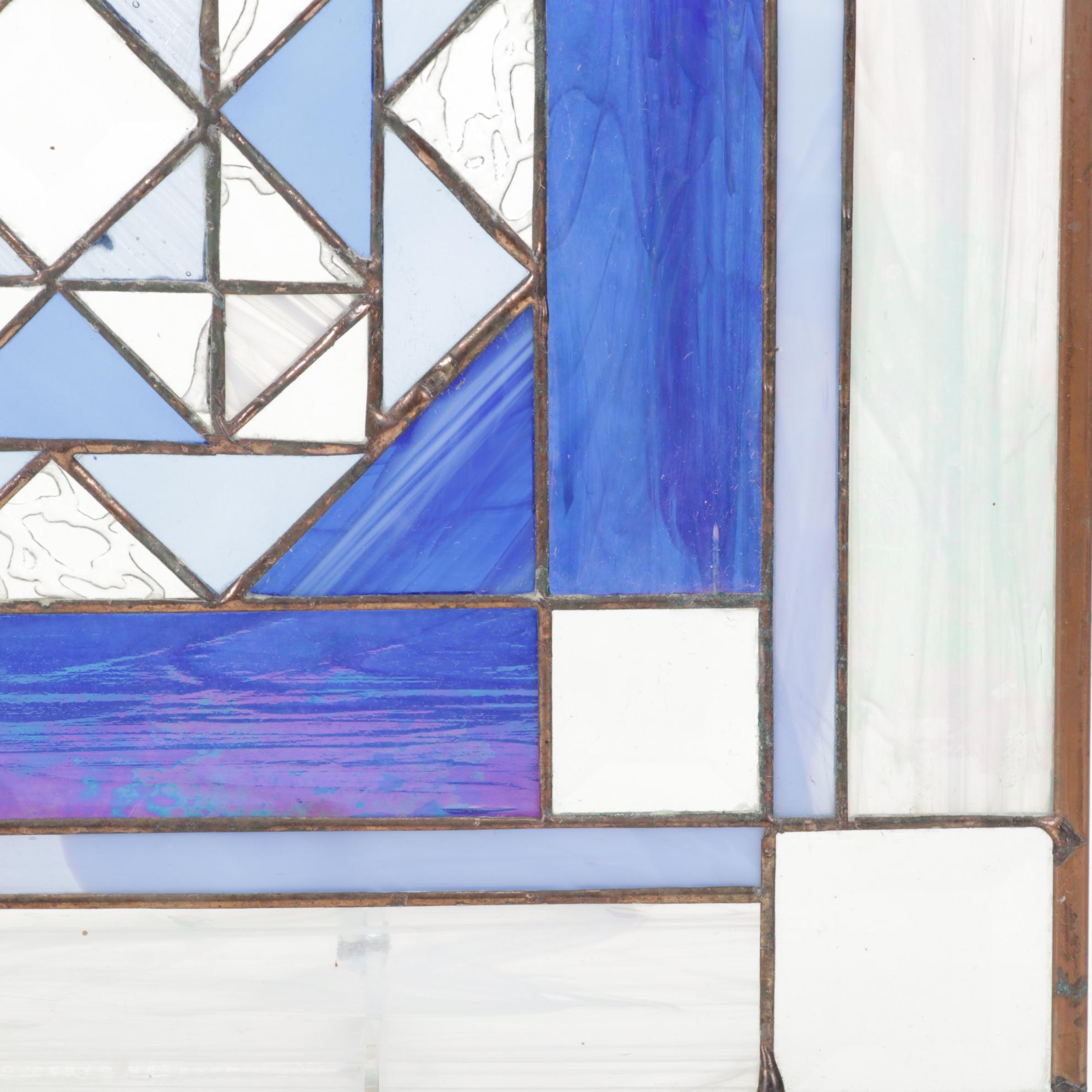 Arts and Crafts Style Geometric Slag and Leaded Glass Window Panel