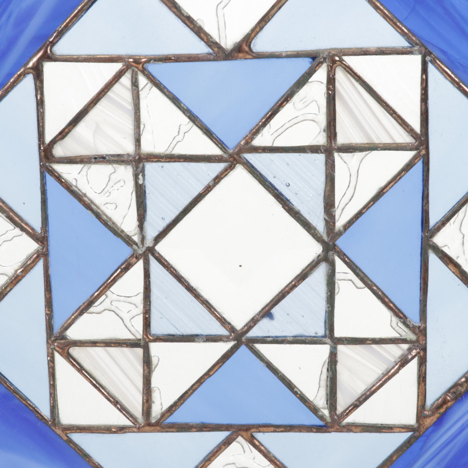 Arts and Crafts Style Geometric Slag and Leaded Glass Window Panel