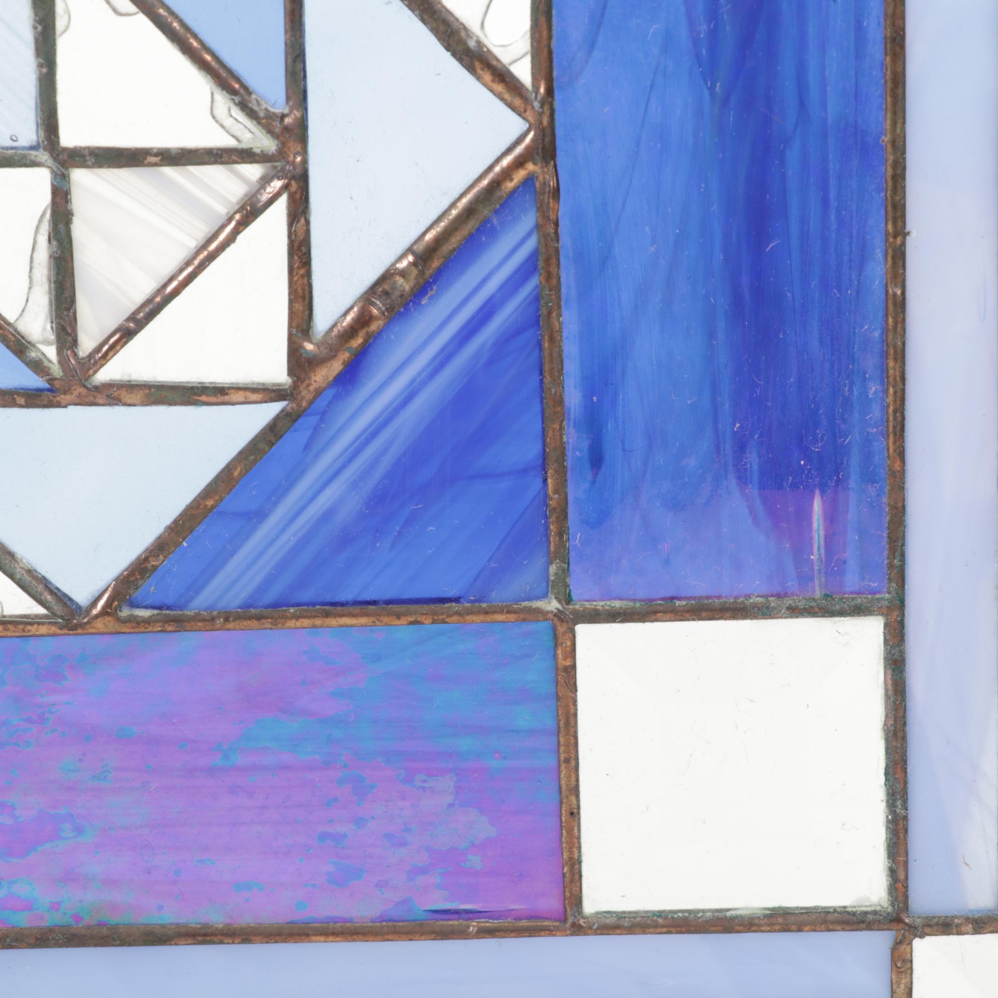 Arts and Crafts Style Geometric Slag and Leaded Glass Window Panel
