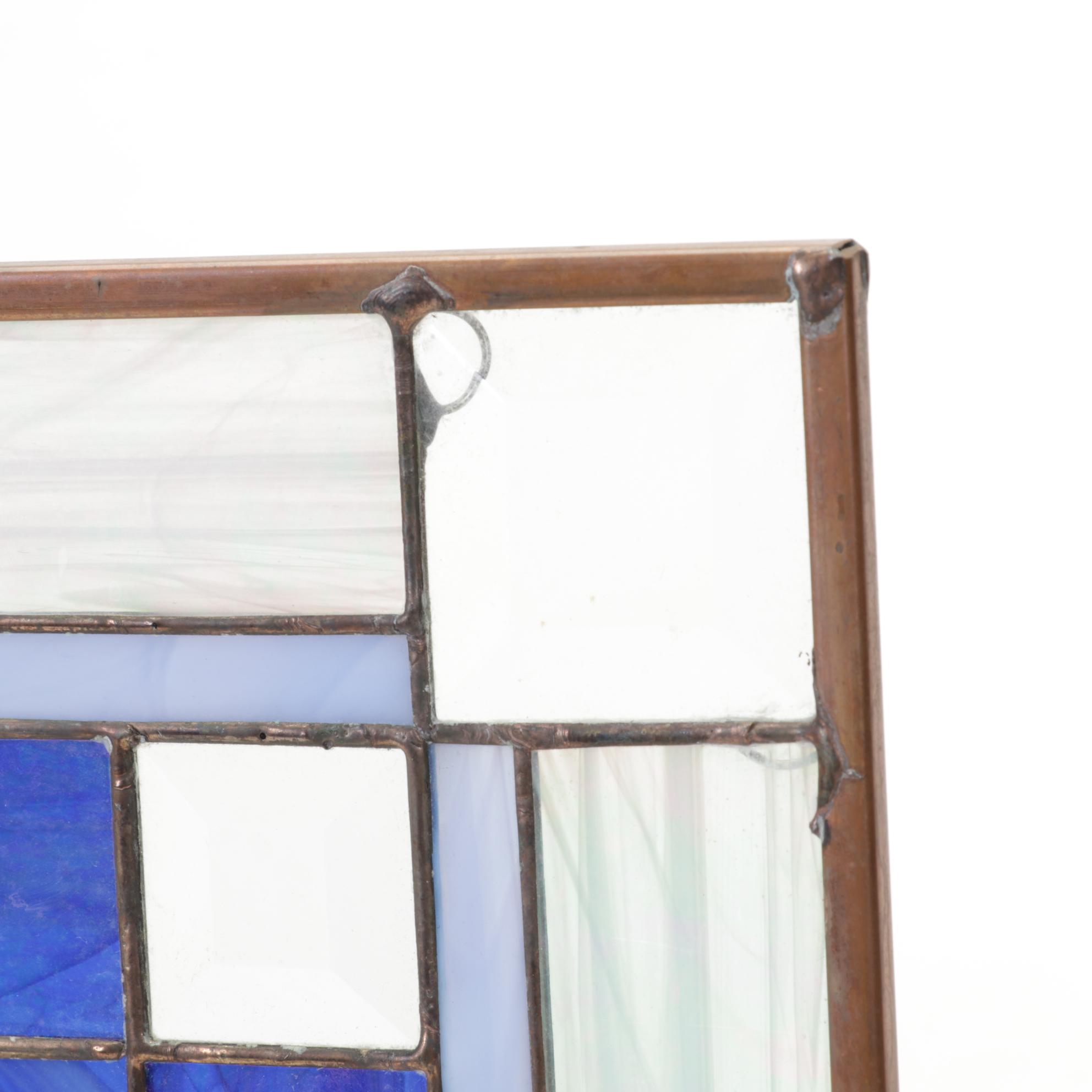 Arts and Crafts Style Geometric Slag and Leaded Glass Window Panel