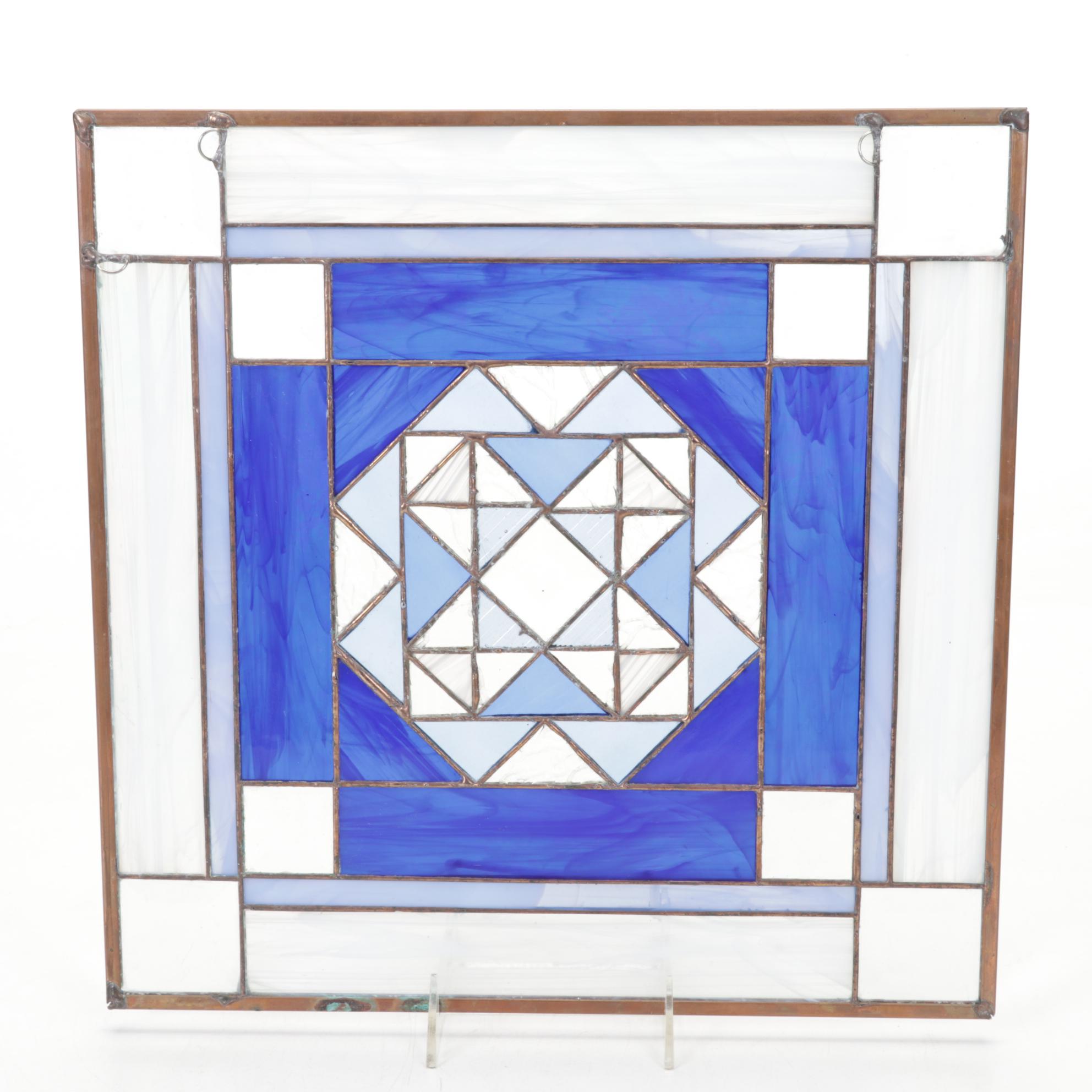 Arts and Crafts Style Geometric Slag and Leaded Glass Window Panel