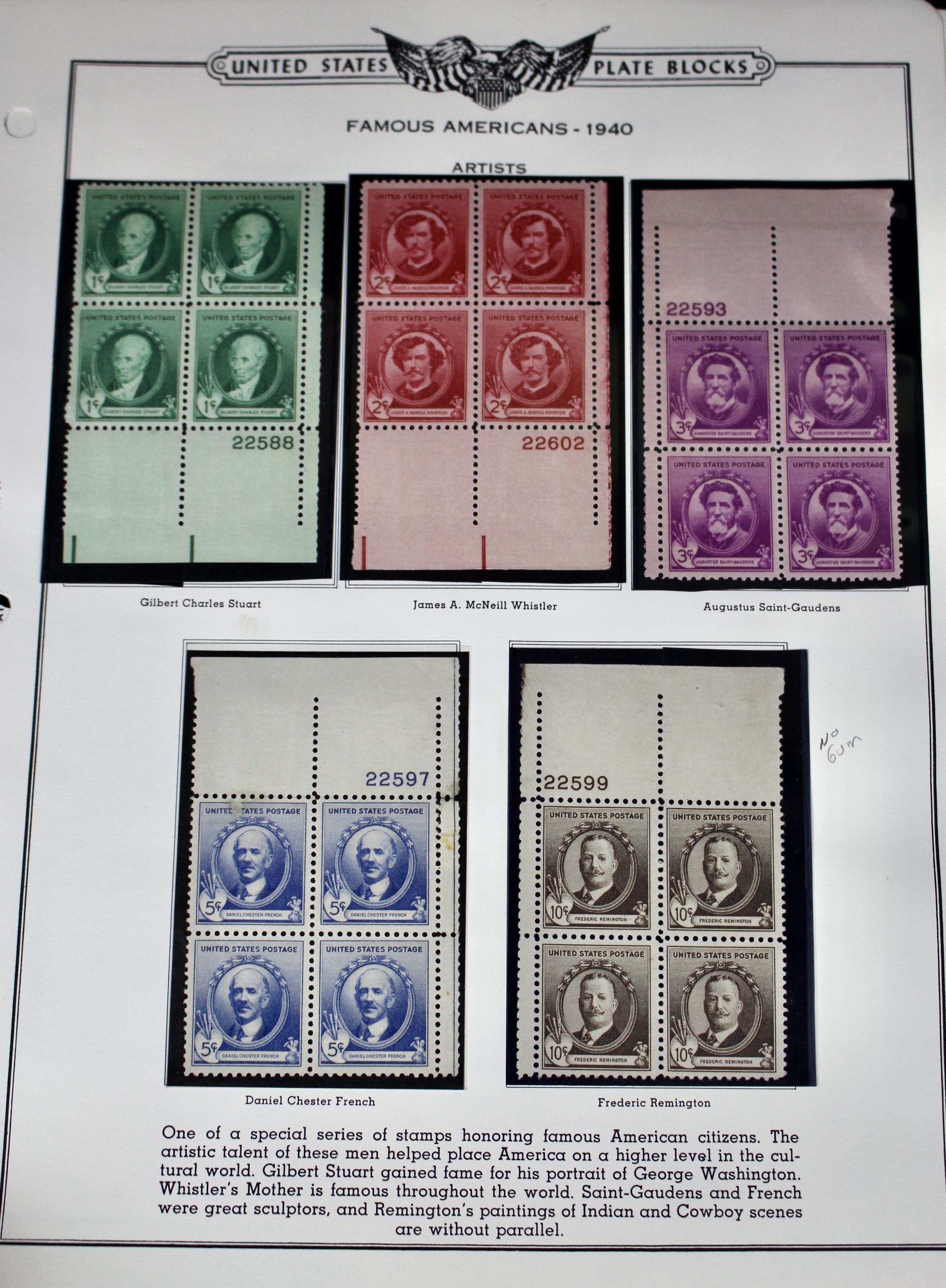 Famous American Plate Block Stamp Set
