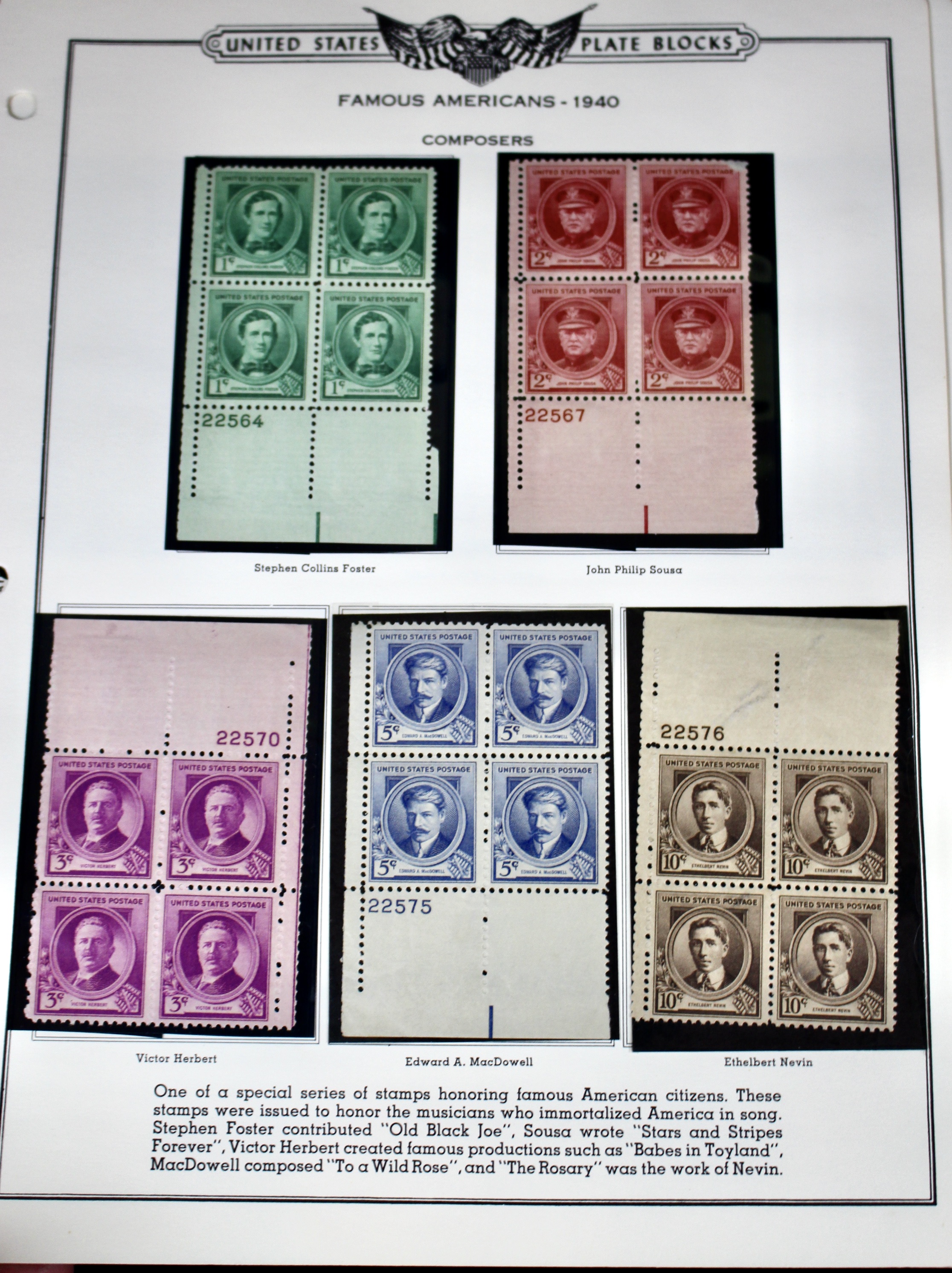 Famous American Plate Block Stamp Set