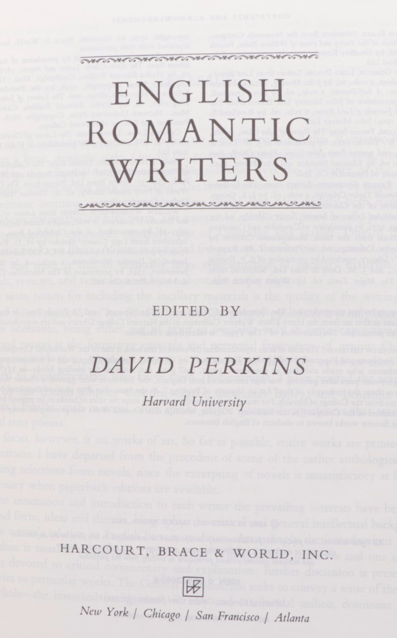 "English Romantic Writers" Edited by David Perkins and More Books