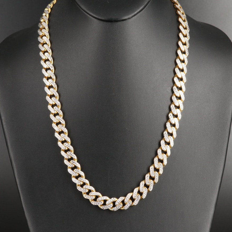Oro Monaco 10K Curb Chain Necklace with Diamond Cut Finish