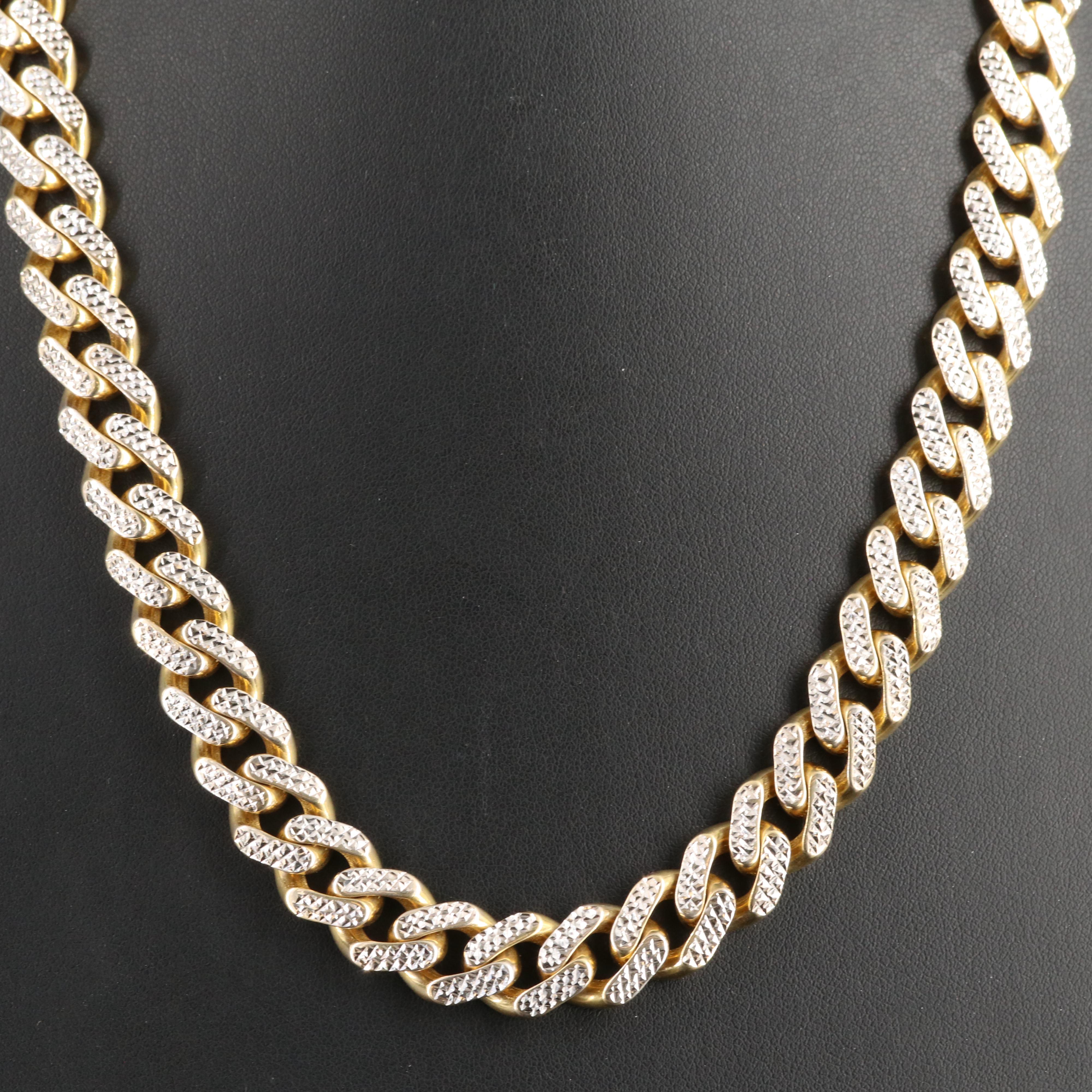 Oro Monaco 10K Curb Chain Necklace with Diamond Cut Finish