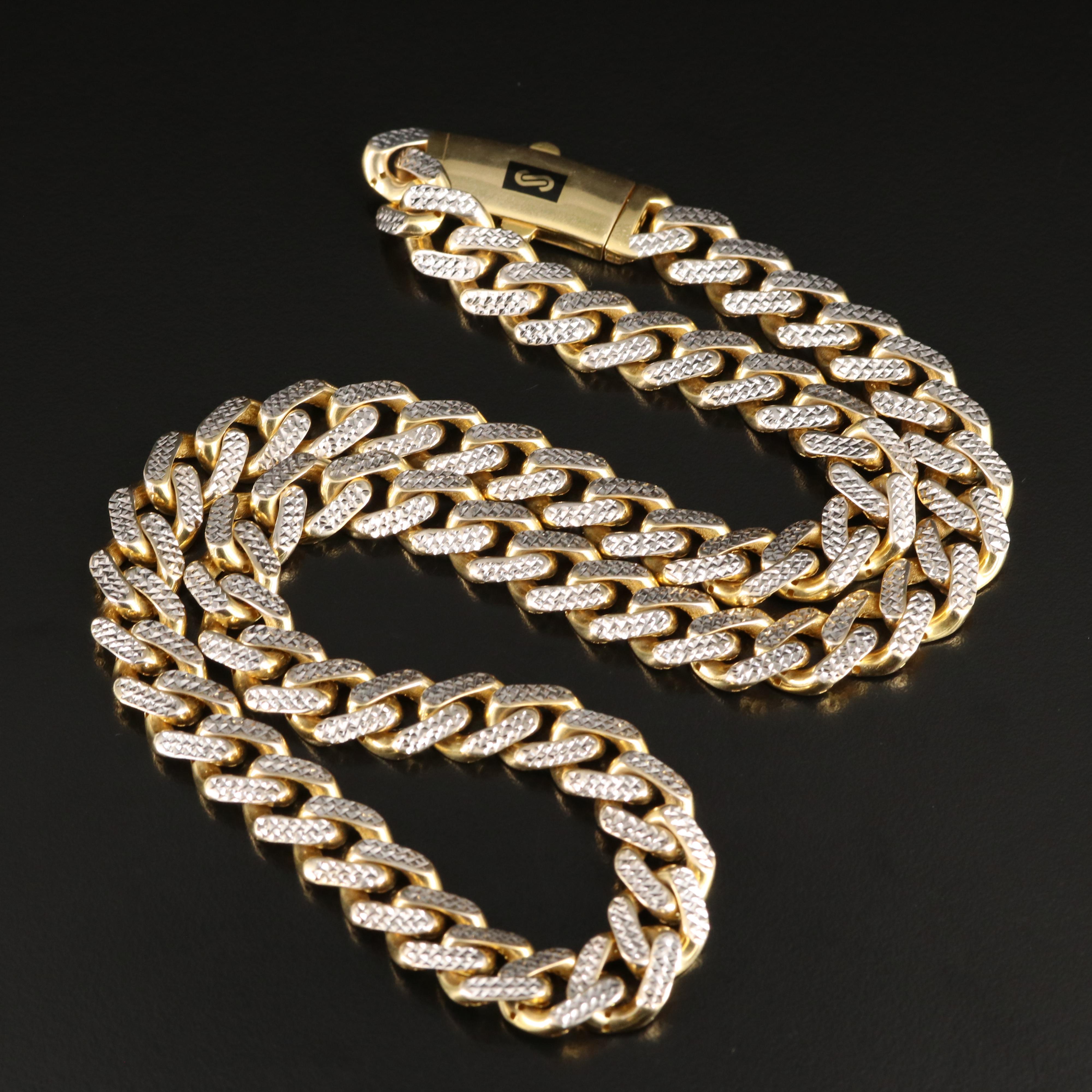 Oro Monaco 10K Curb Chain Necklace with Diamond Cut Finish