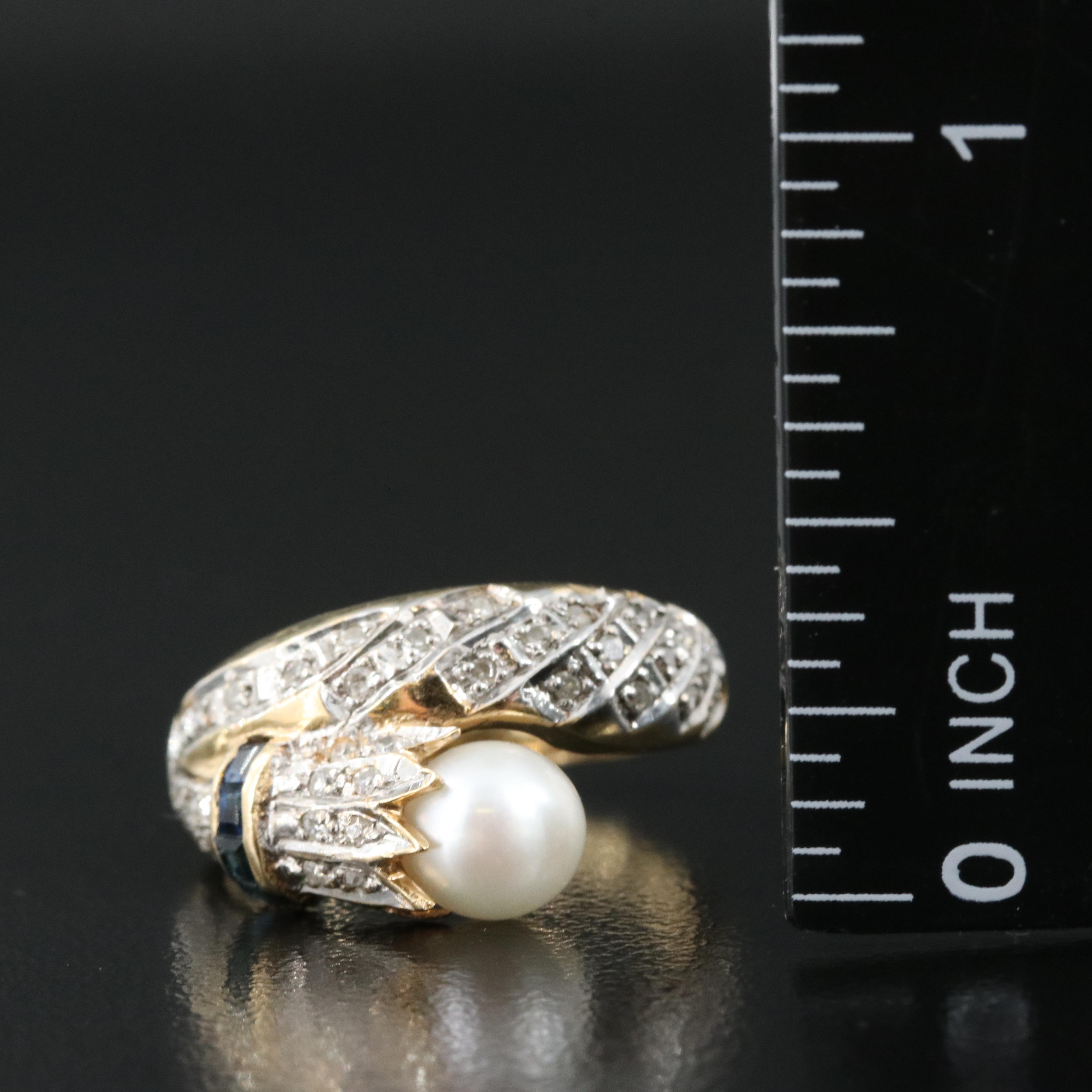 14K Pearl, Diamond and Sapphire Ring