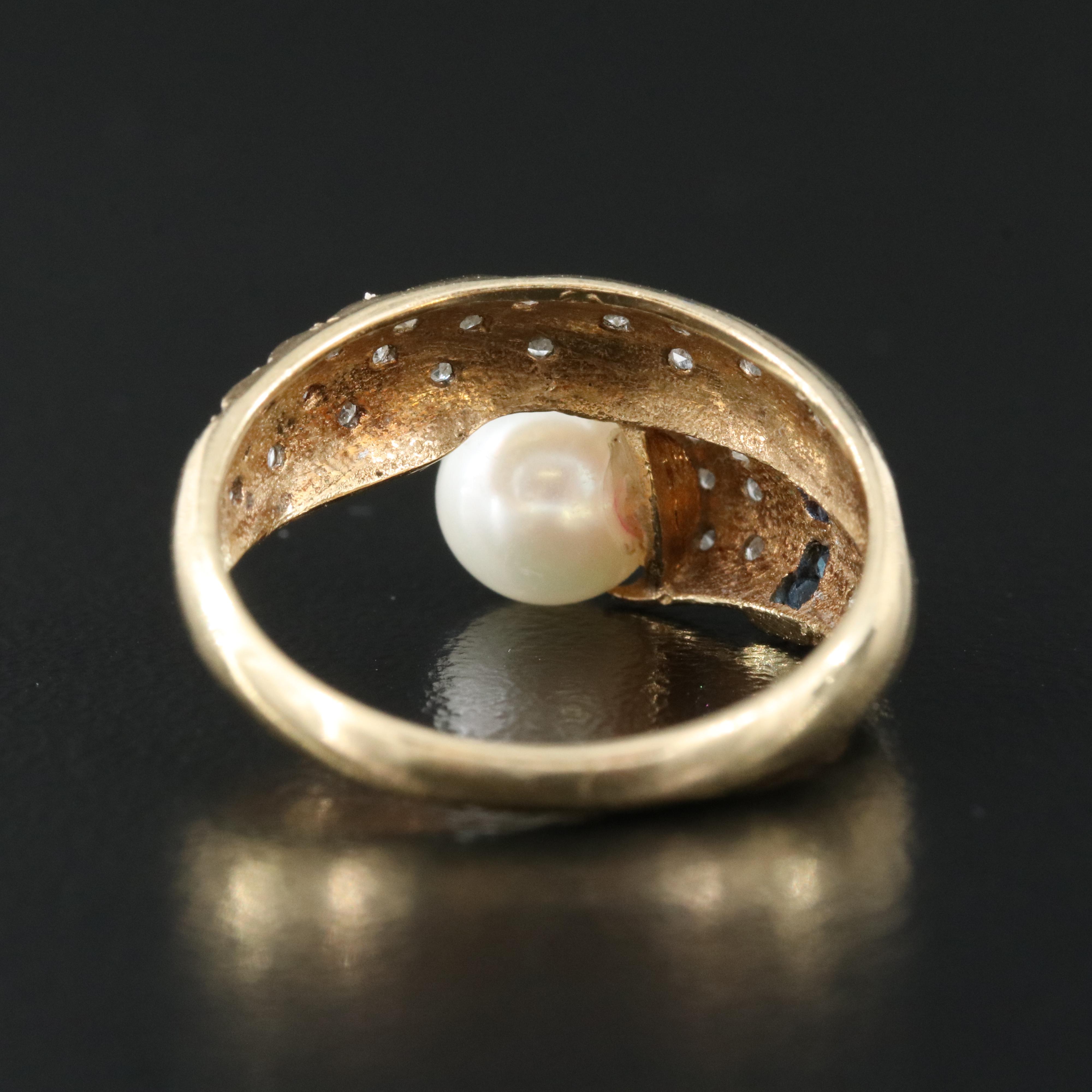 14K Pearl, Diamond and Sapphire Ring