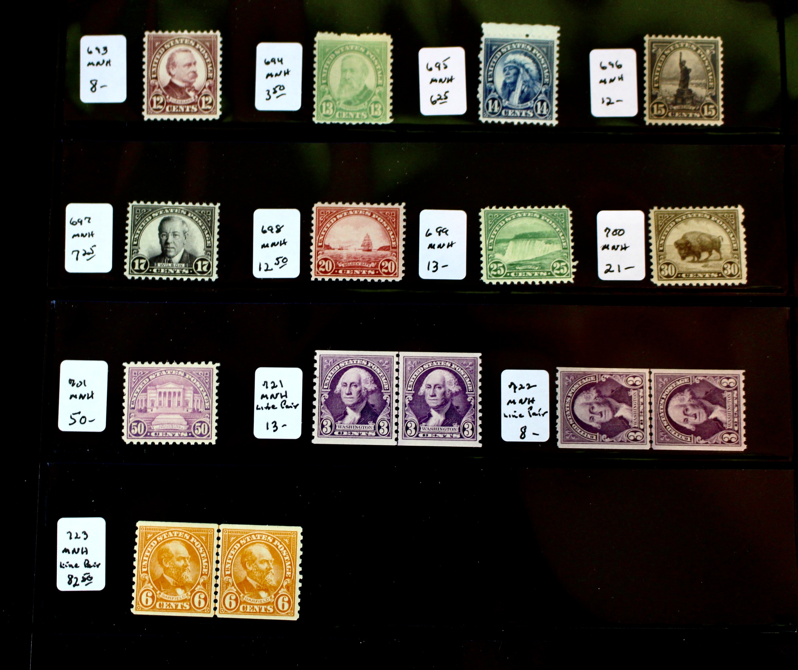 Twenty-Eight Mint Never Hinged U.S. Postage Stamps