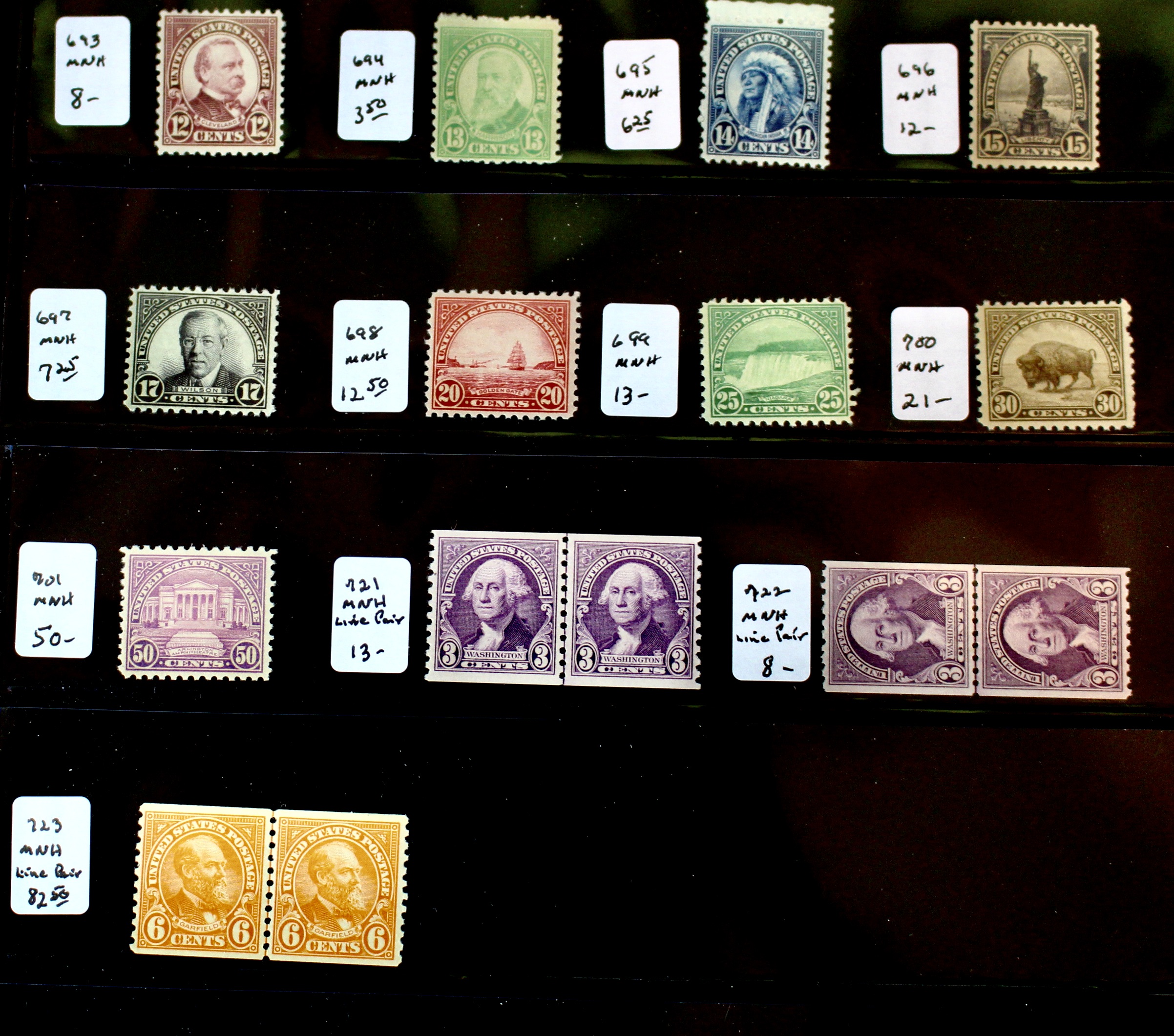 Twenty-Eight Mint Never Hinged U.S. Postage Stamps