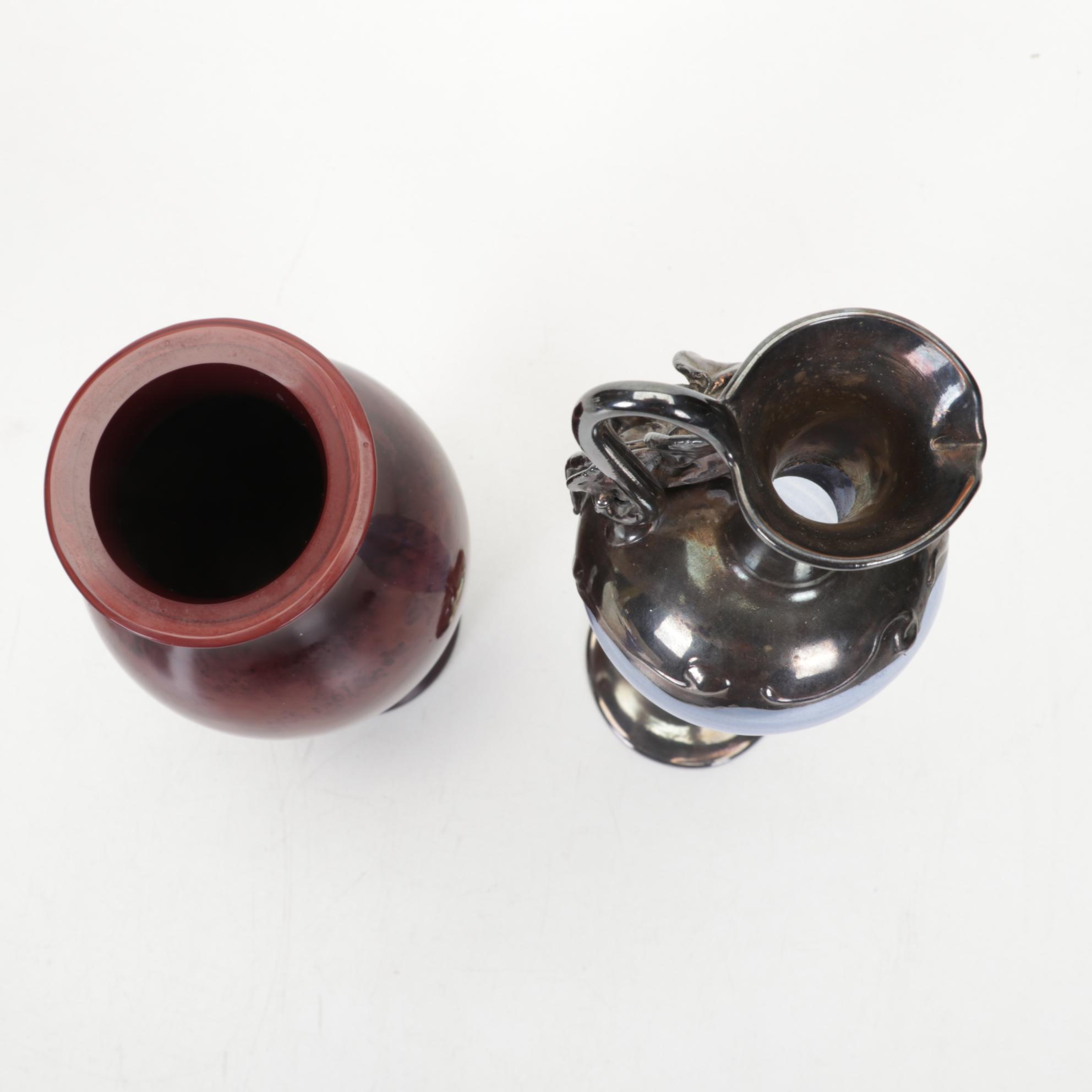 Detroit Glass Company Dish with Other Art Glass Vases and Ewer