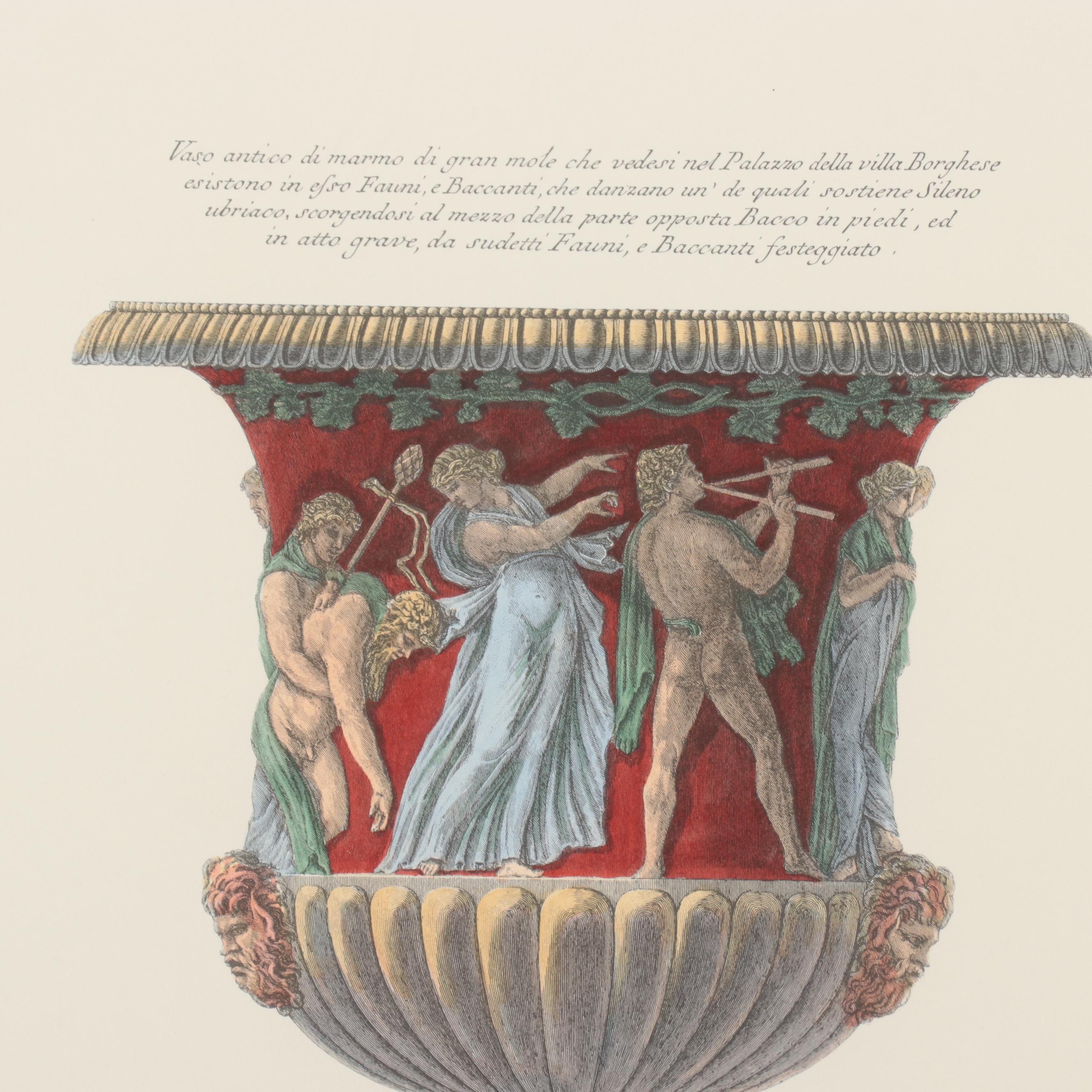 Hand-Colored Lithographs After Giovanni Battista Piranesi of Vases