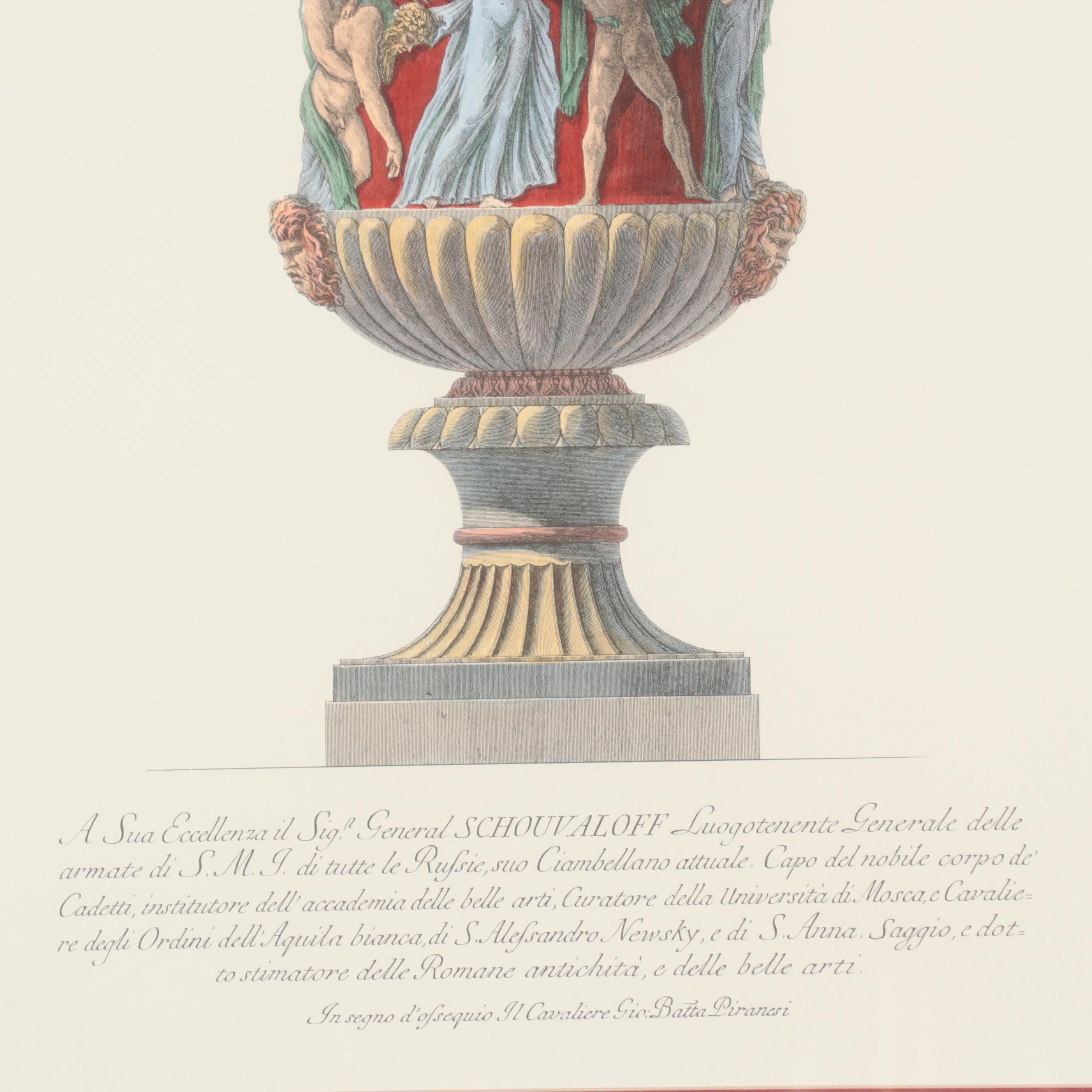 Hand-Colored Lithographs After Giovanni Battista Piranesi of Vases
