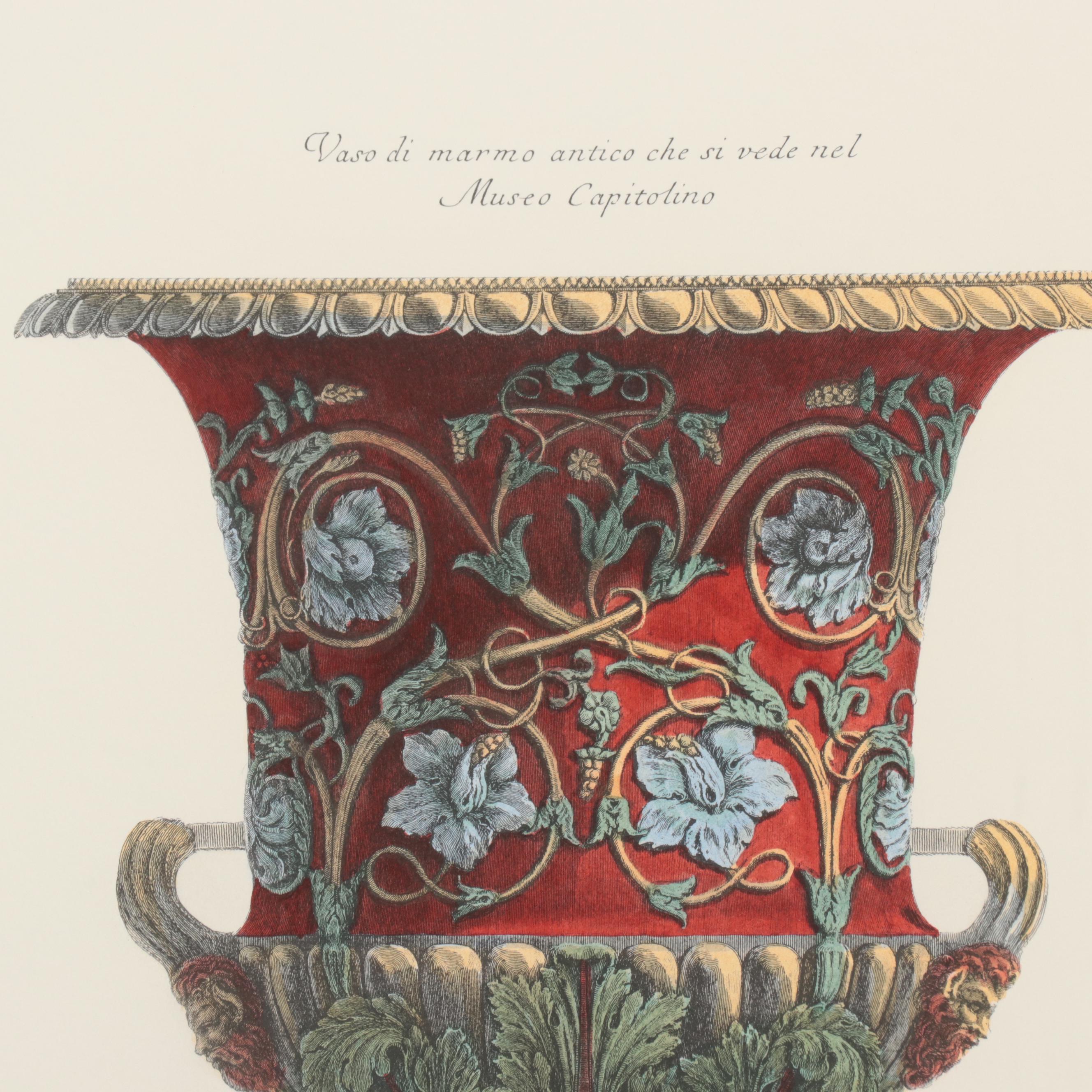 Hand-Colored Lithographs After Giovanni Battista Piranesi of Vases