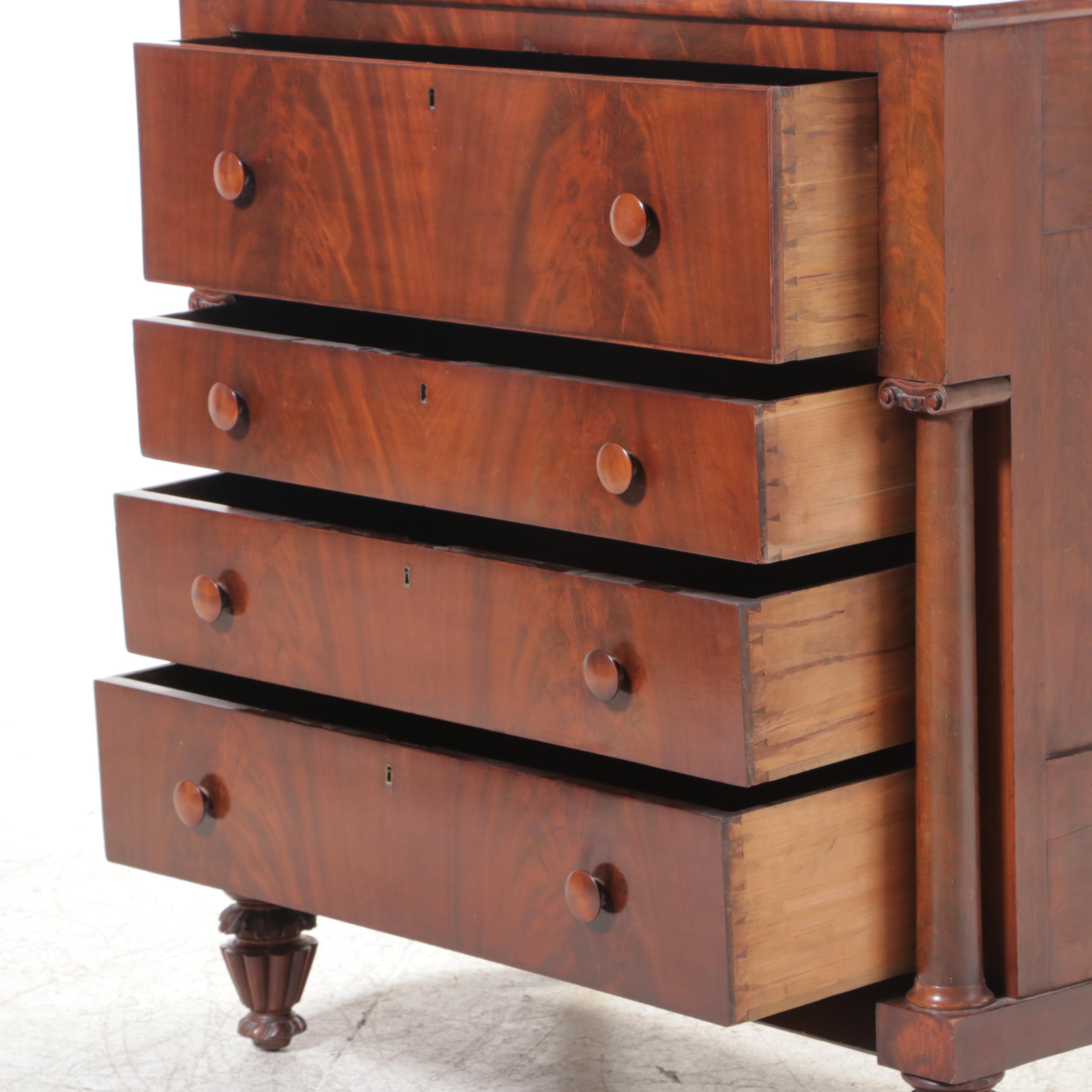 American Classical Mahogany and Cherrywood Four-Drawer Chest, Mid-19th Century