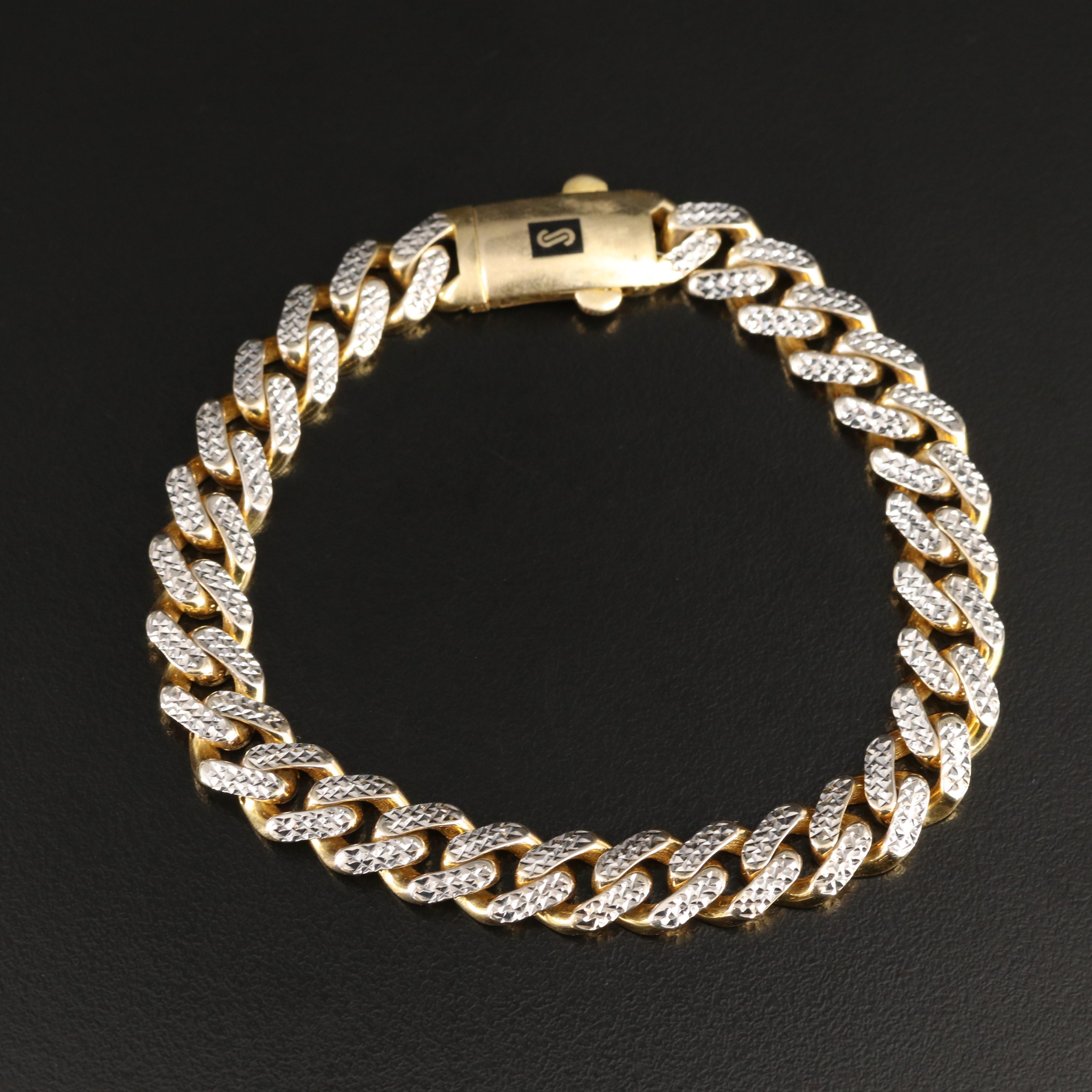 Oro Monaco 10K Curb Chain Bracelet with Diamond Cut Finish