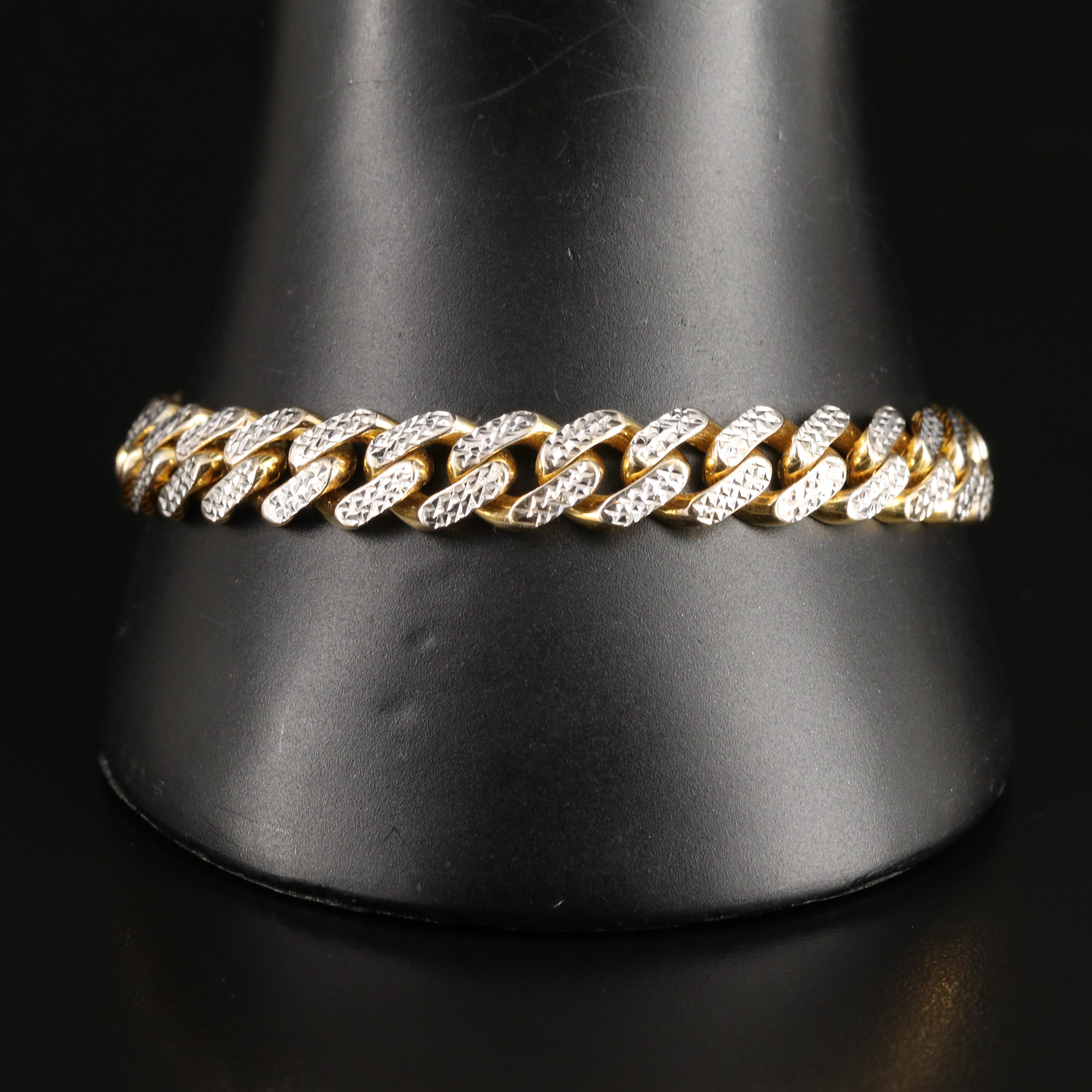 Oro Monaco 10K Curb Chain Bracelet with Diamond Cut Finish