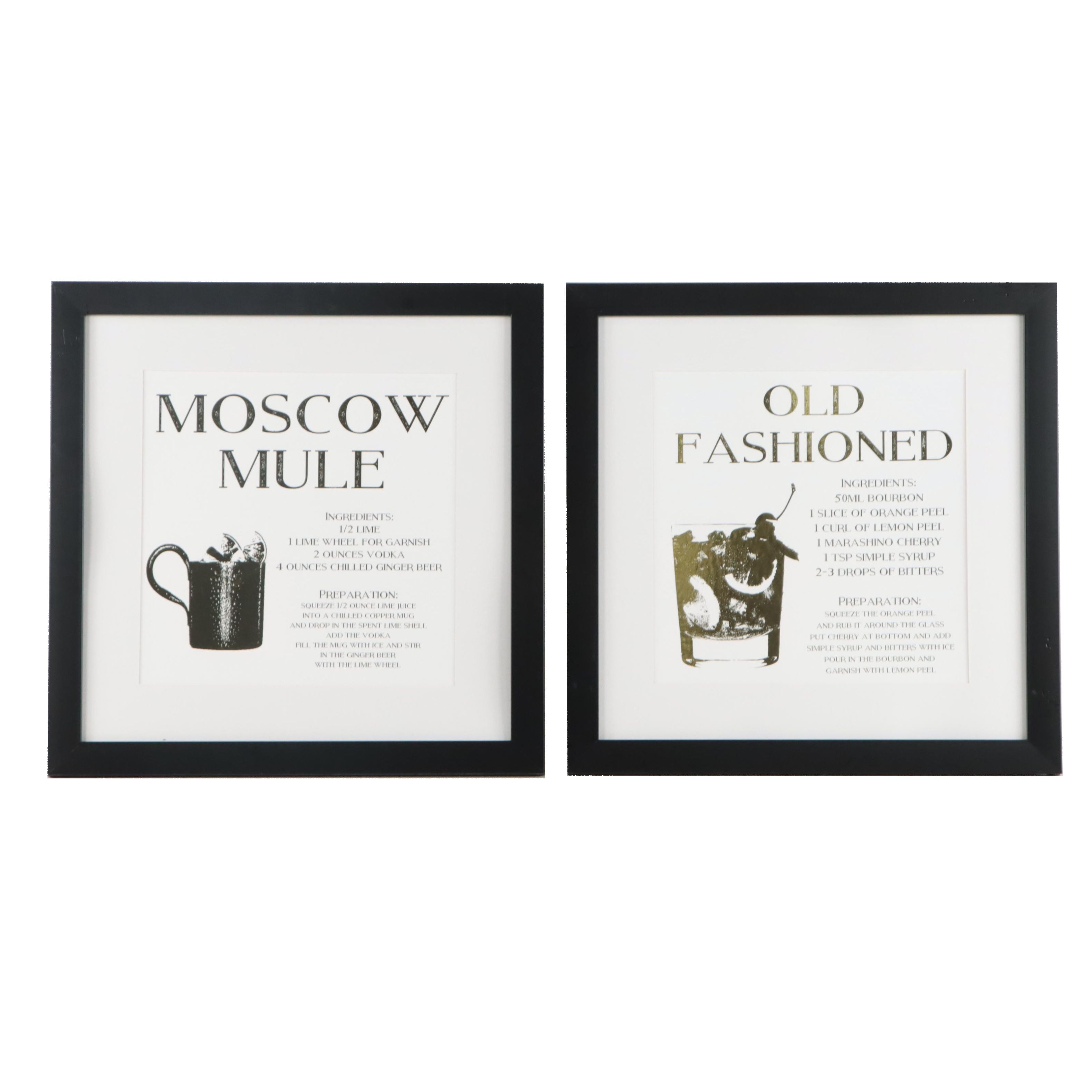 Bourbon and Vodka Recipe Foiled Prints, 21st Century