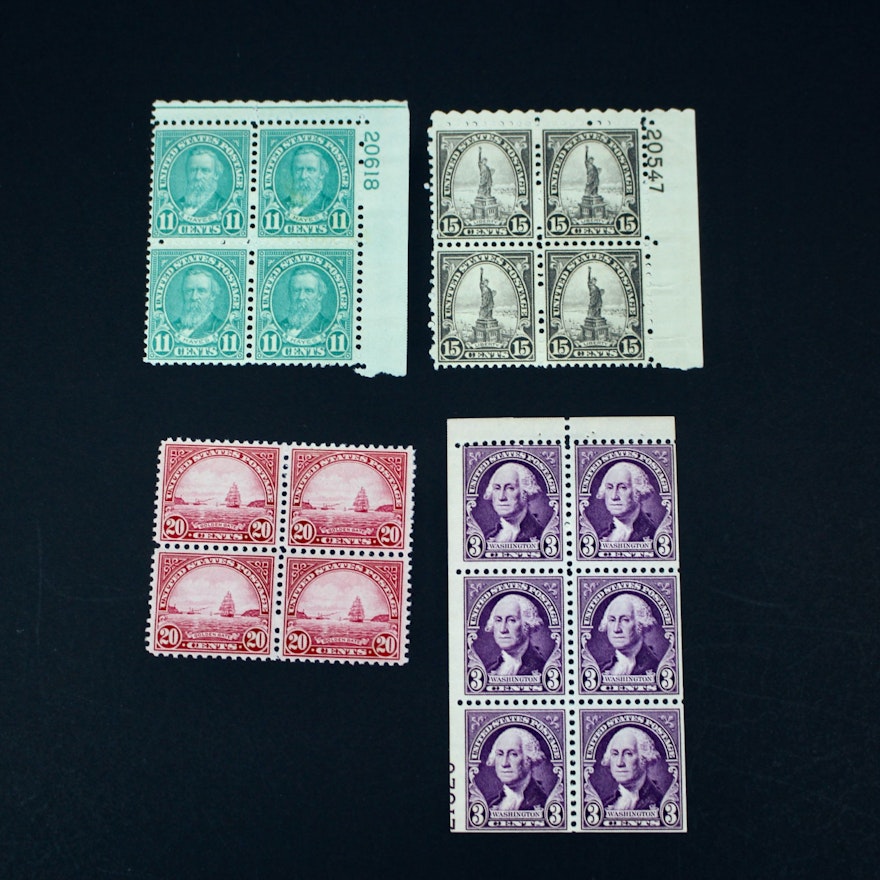 Four Mint Never Hinged U.S. Postage Stamp Blocks