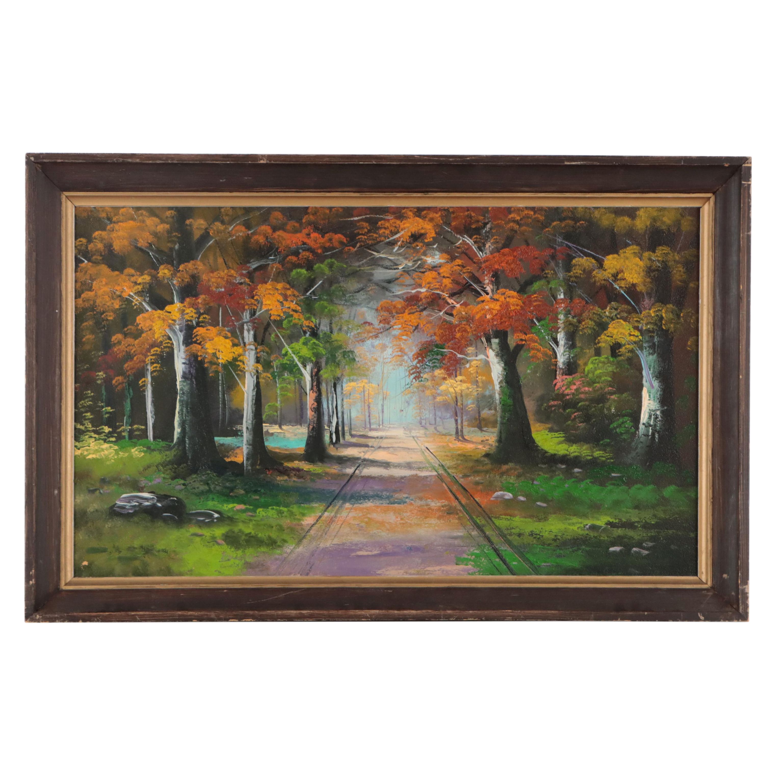 Landscape Acrylic Painting, Mid to Late 20th Century