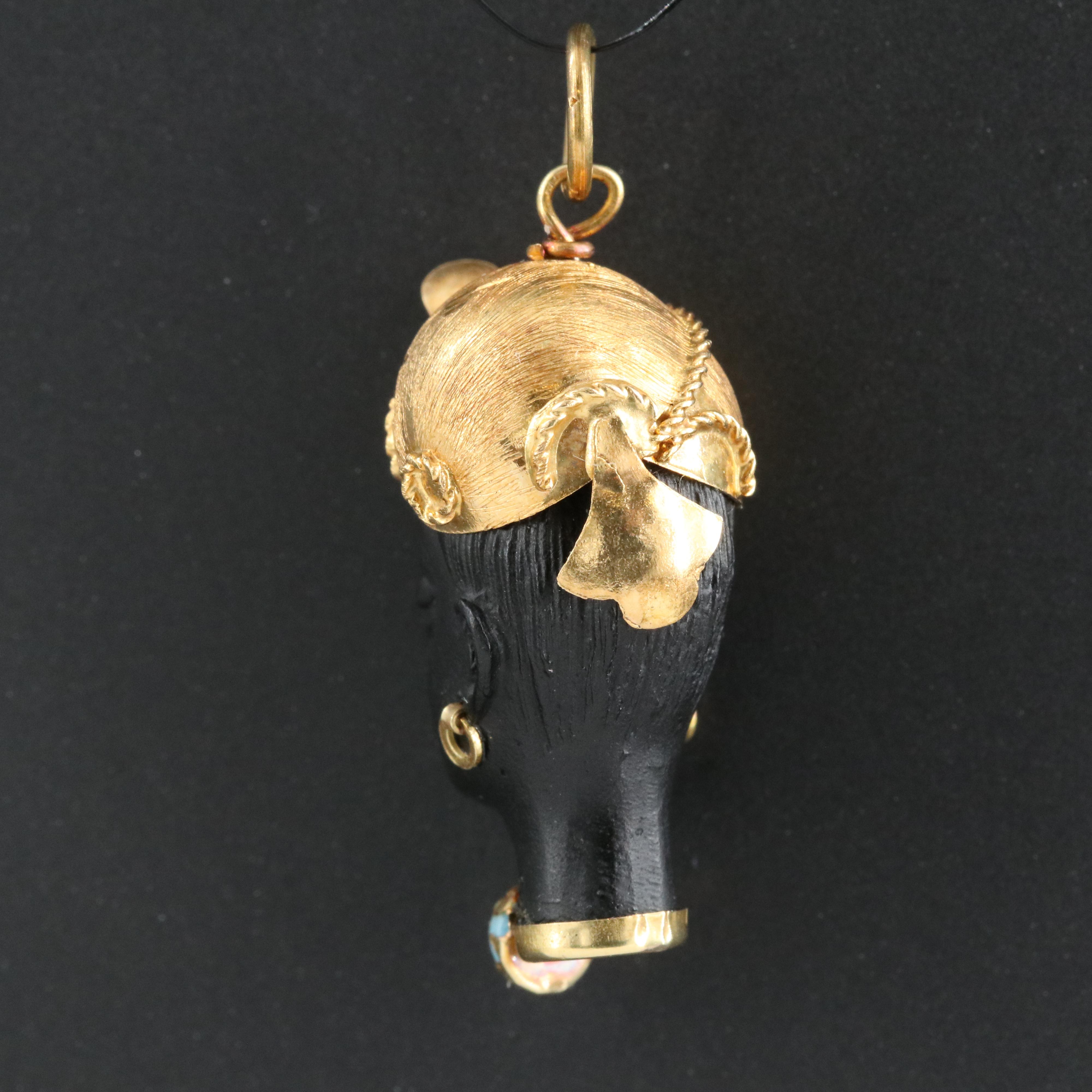 Vintage Moretto Blackamoor 18K Bust Pendant with Faux Turquoise