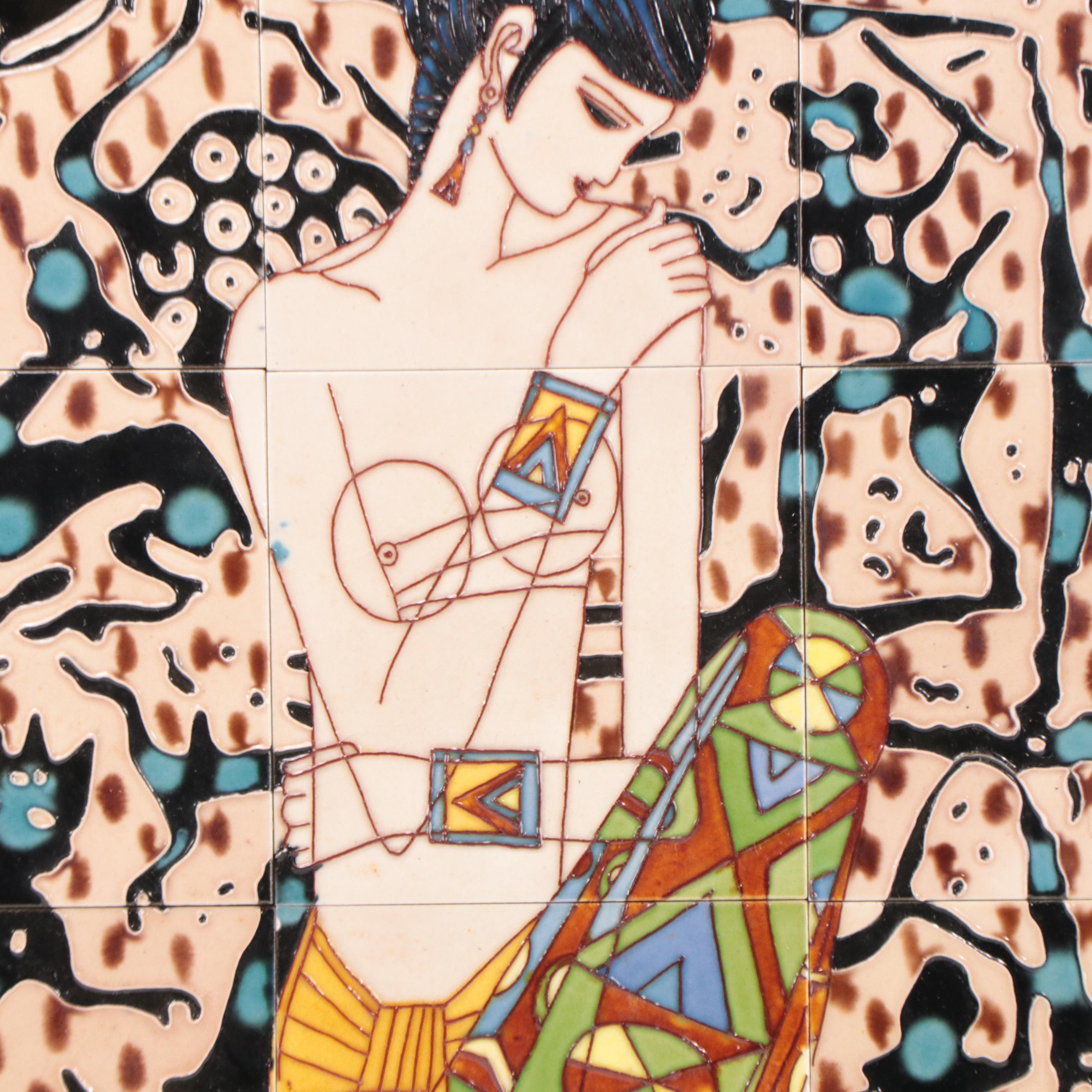 Art Deco Style Figurative Ceramic Tilework Panel