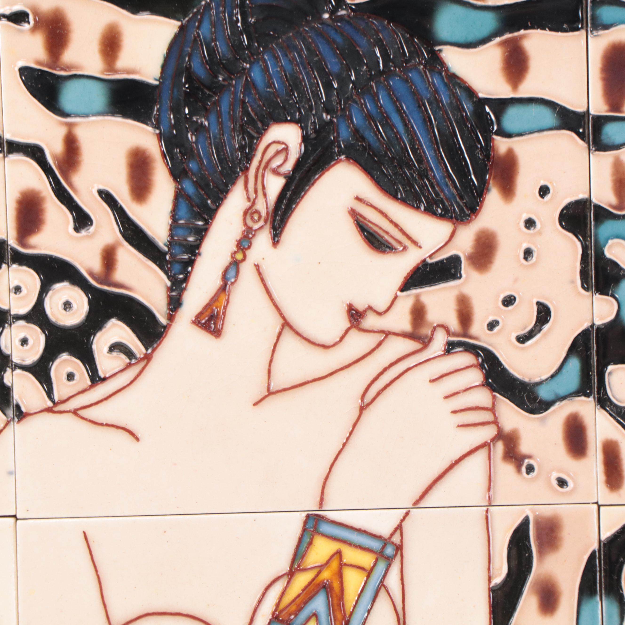 Art Deco Style Figurative Ceramic Tilework Panel