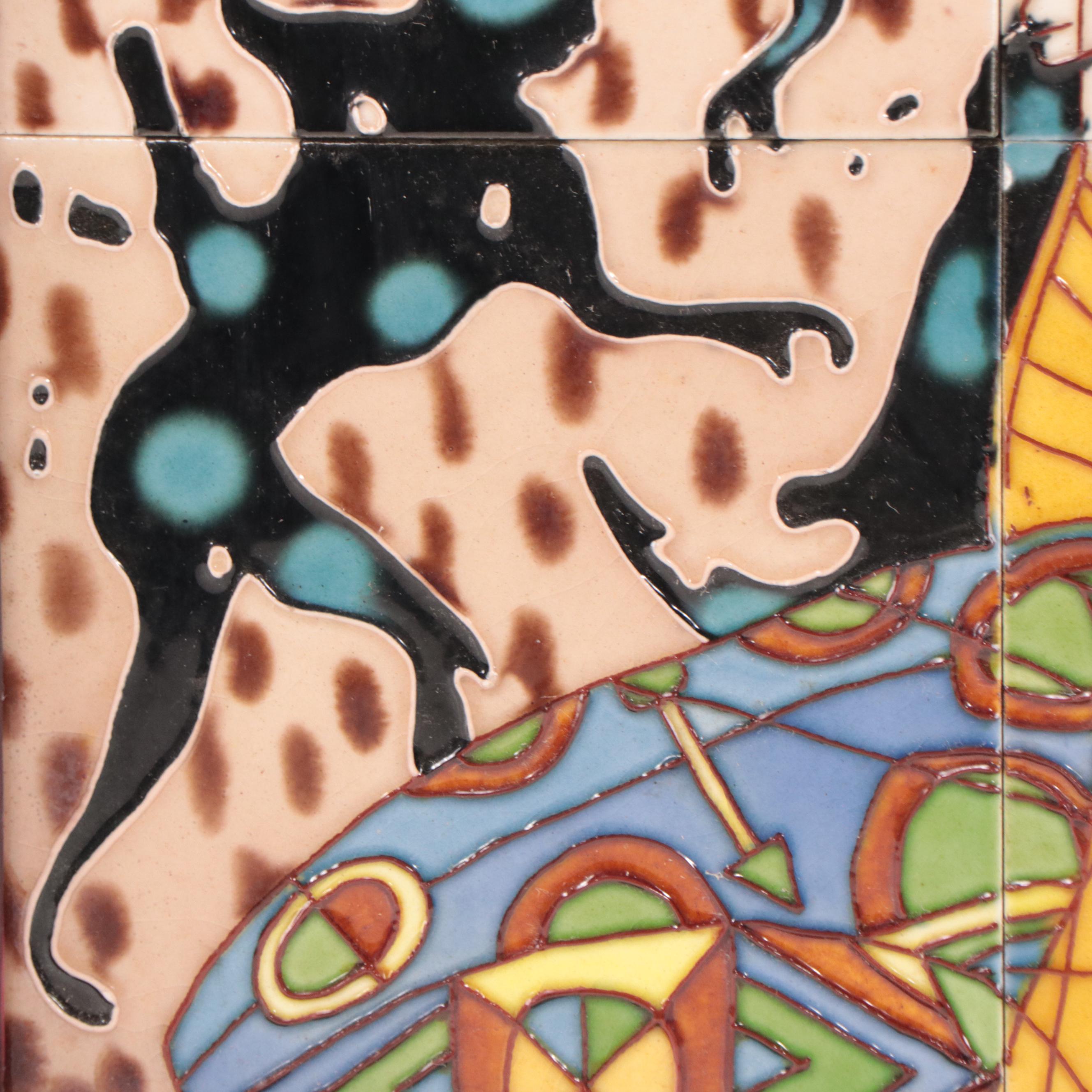 Art Deco Style Figurative Ceramic Tilework Panel