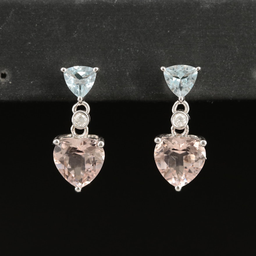 10K Topaz, Morganite Heart and Diamond Earrings