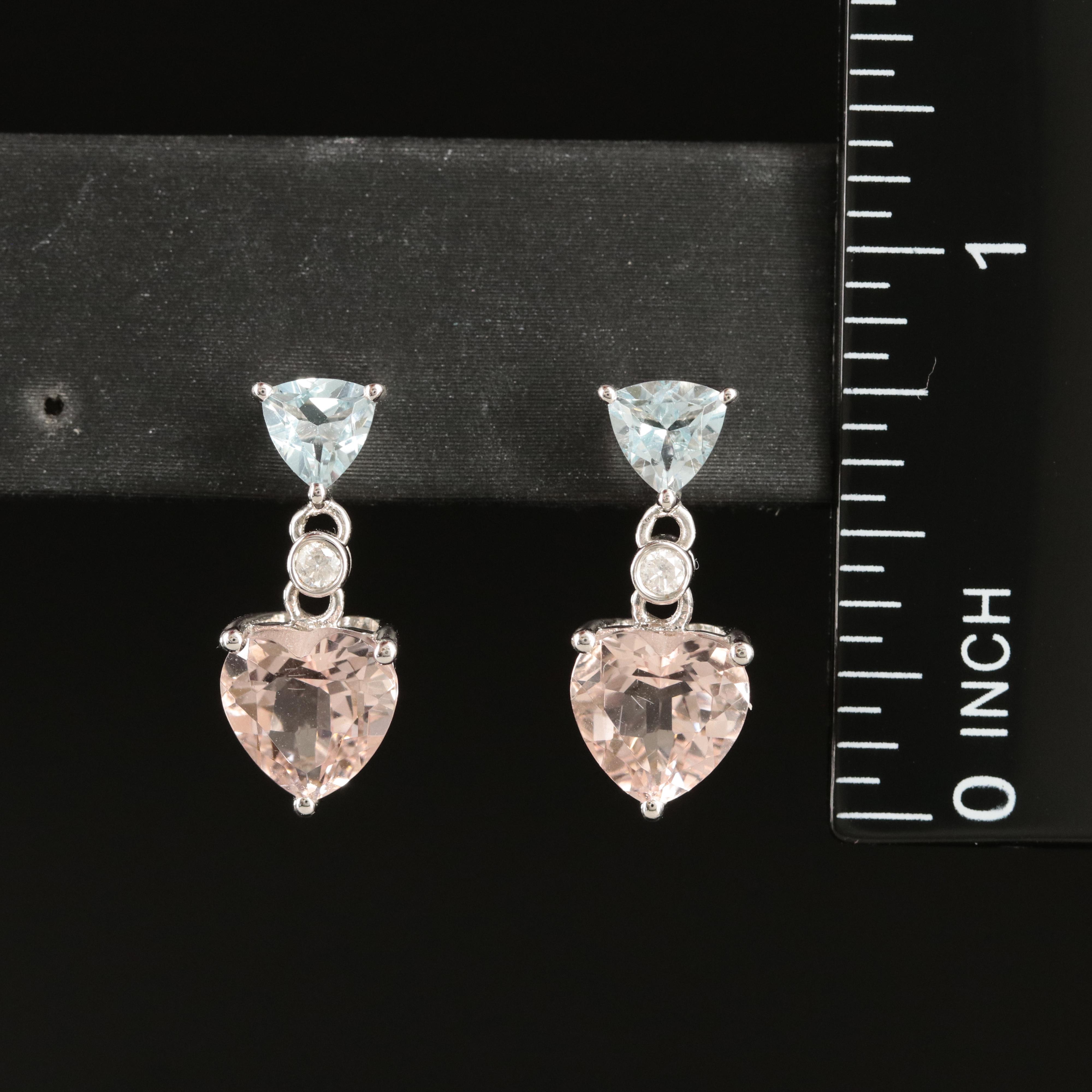 10K Topaz, Morganite Heart and Diamond Earrings