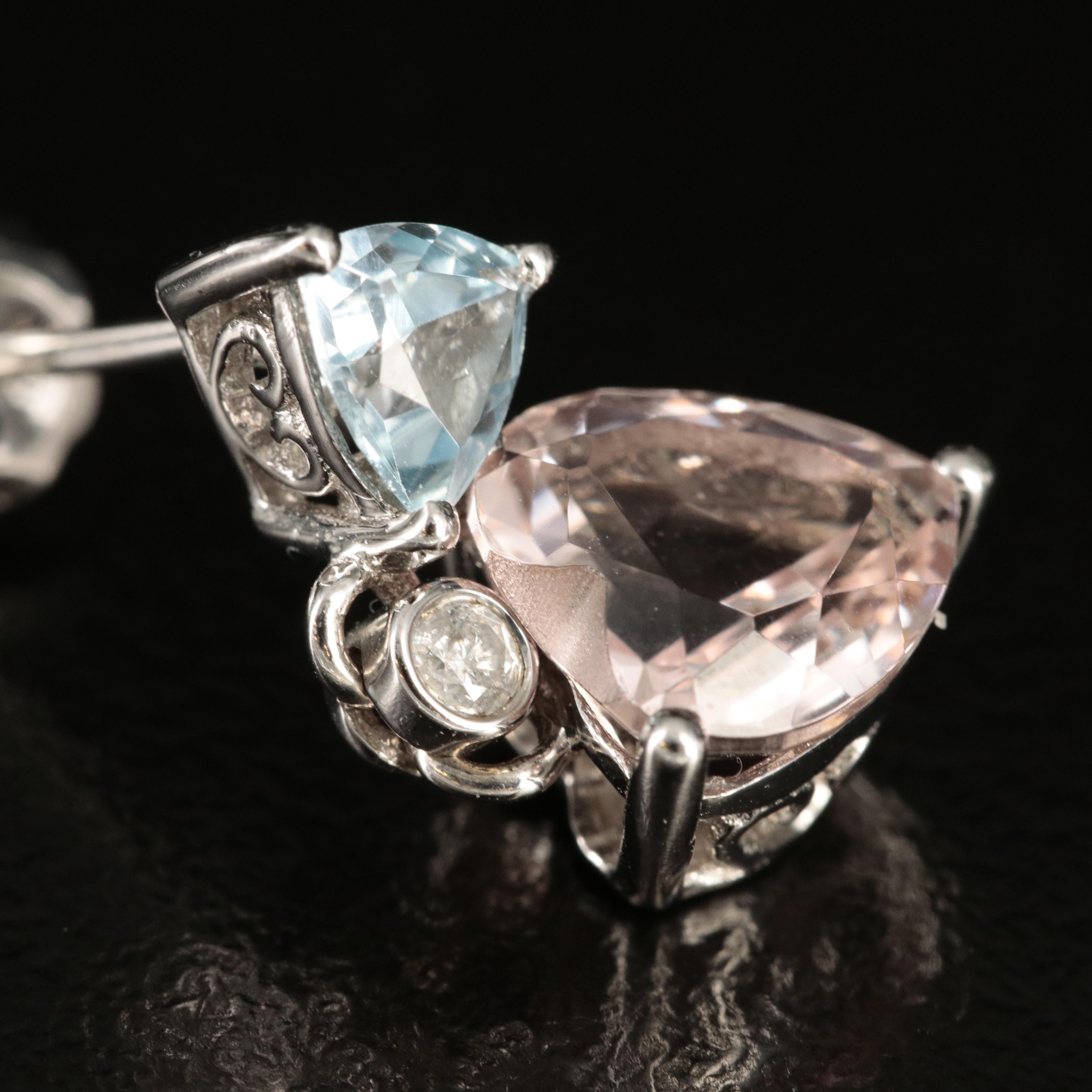 10K Topaz, Morganite Heart and Diamond Earrings